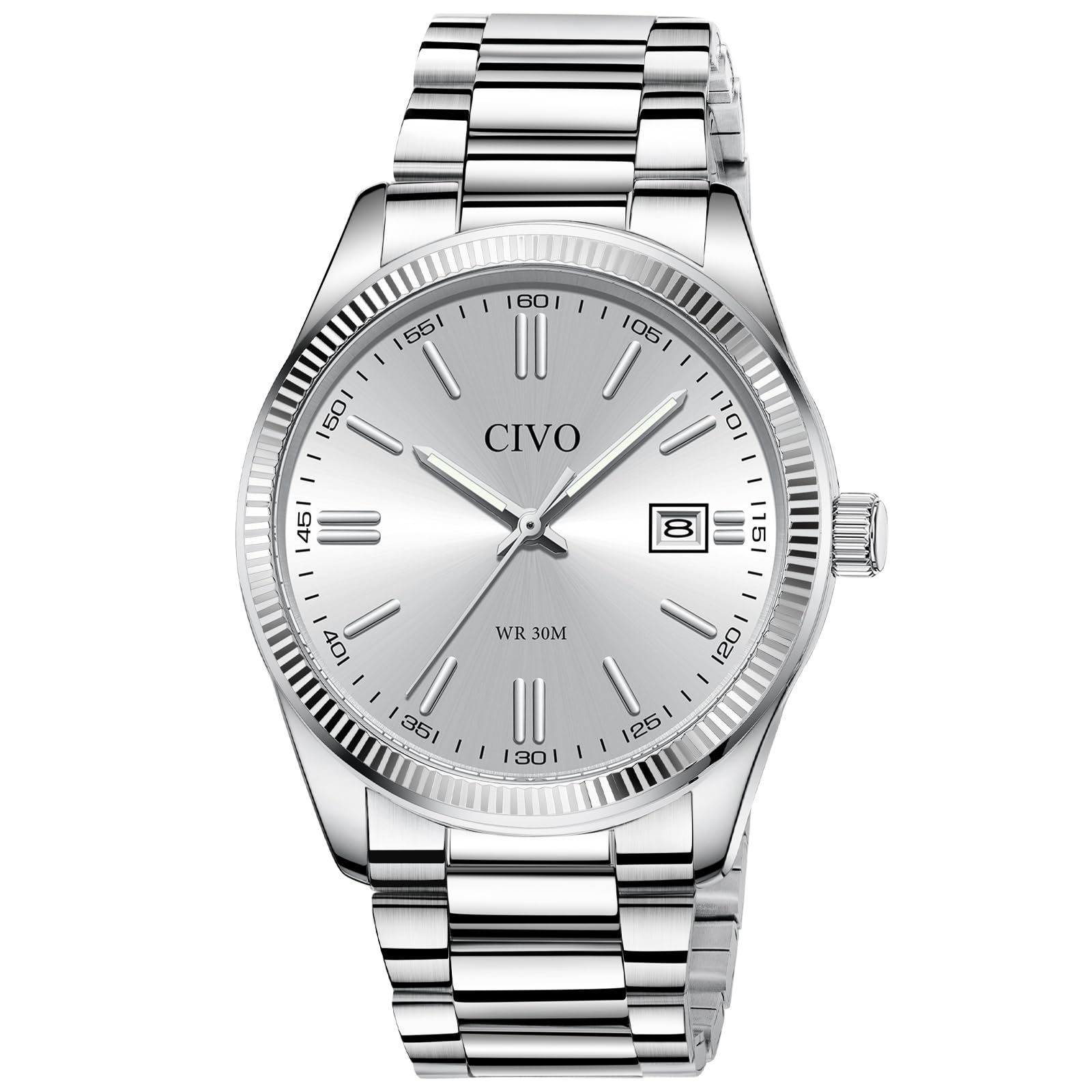 CIVO Analog Mens Watches Silver: Wrist Watches with Date Easy to - Product Imagery