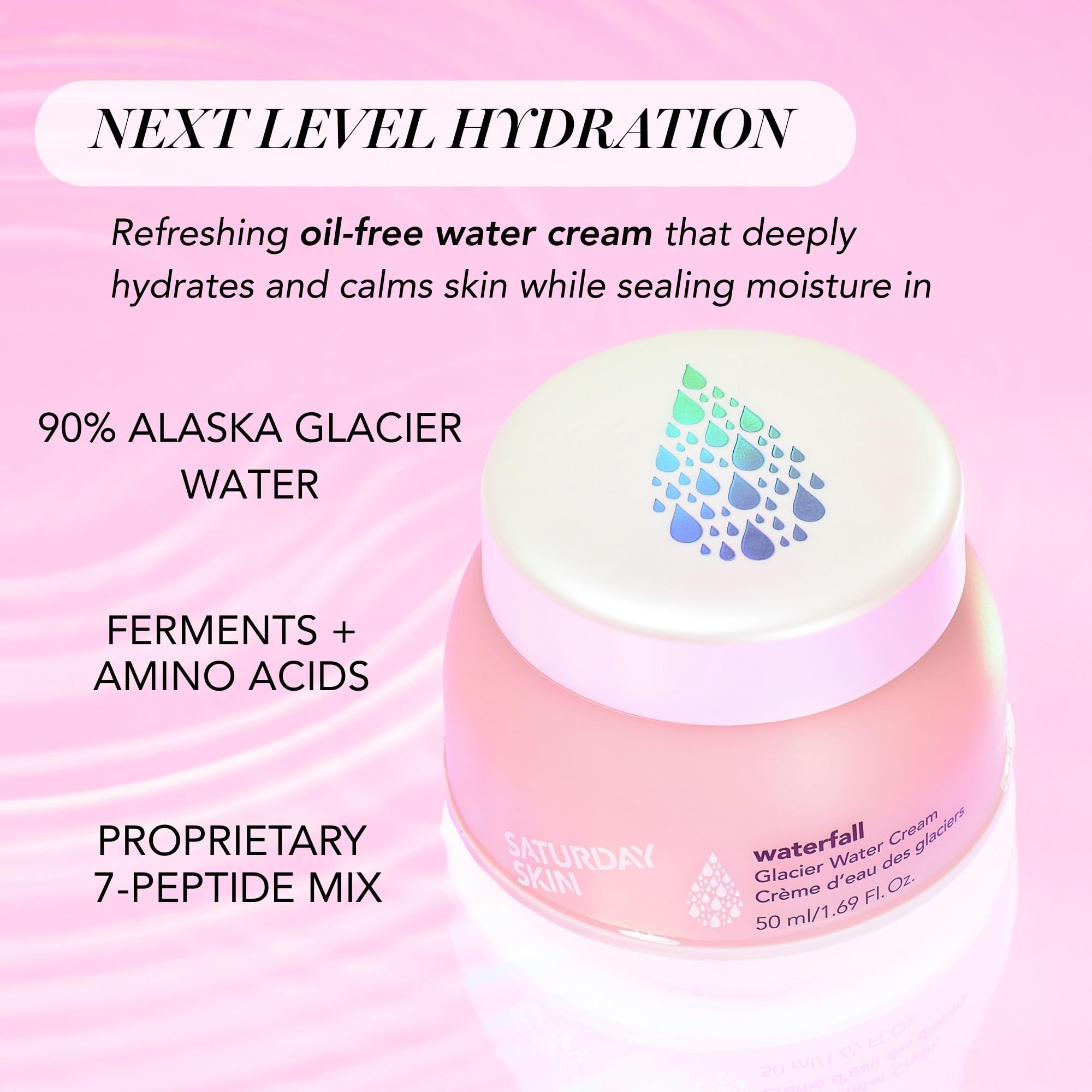 Saturday Skin Waterfall Glacier Water Cream: Oil Free Gel Moisturizer, 50ml - Saturday Skin Official Product View 3