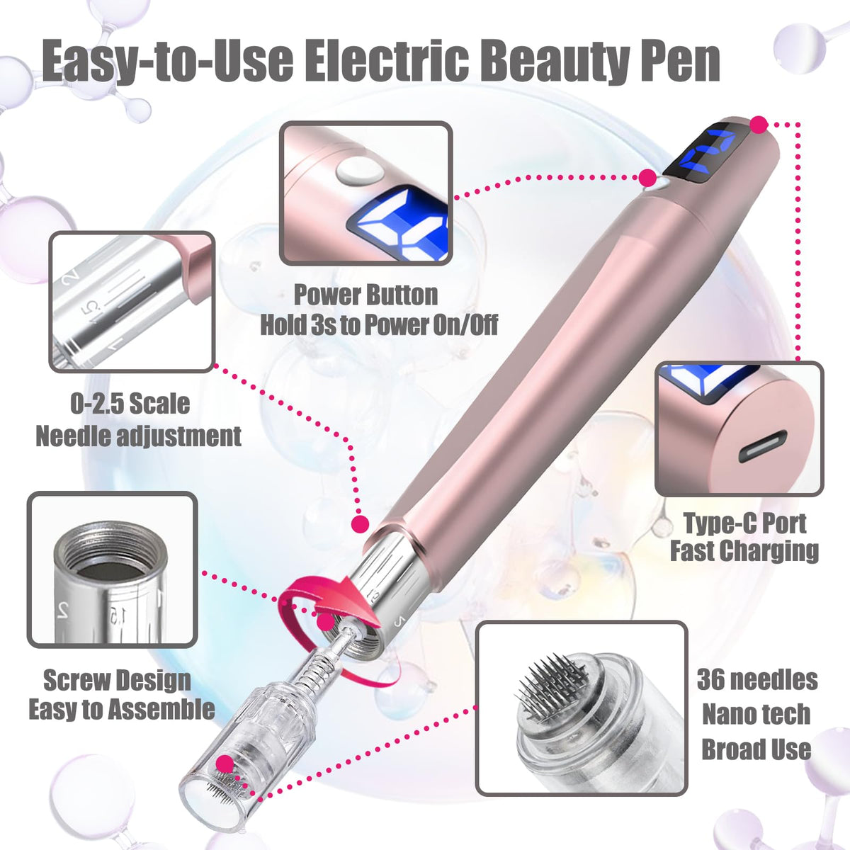Pen Dermiprick Facial Scalp Derma Roller Tool 0 25mm Skin - Premium Selection Official Imagery - 4