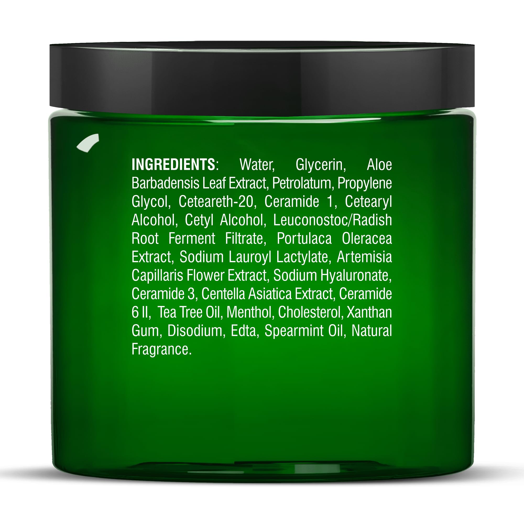 Majestic Pure Tea Tree Oil Foot Cream 8 oz jar showing creamy texture and tea tree oil ingredients for soothing foot care.