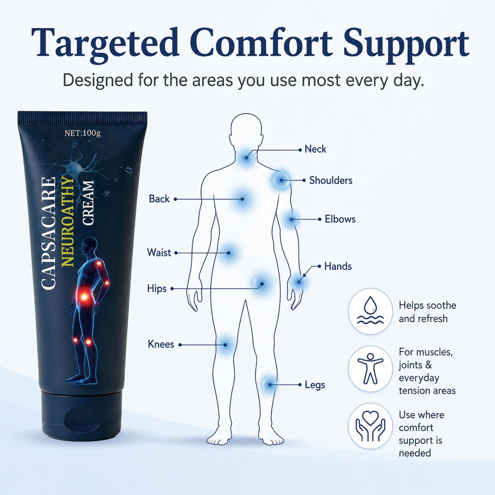 Capsacare Neuropathy Relief Cream with capsaicin and arnica, 100g, pain relief cream for nerve pain and discomfort.