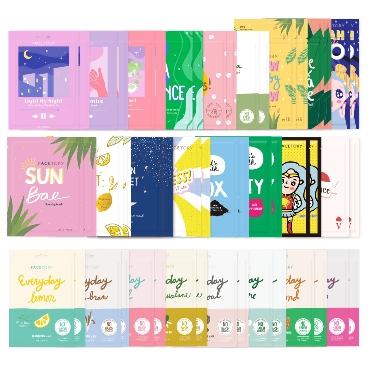 FACETORY Korean Face Mask Gift Set in Stylish Box, 15 Count - FACETORY