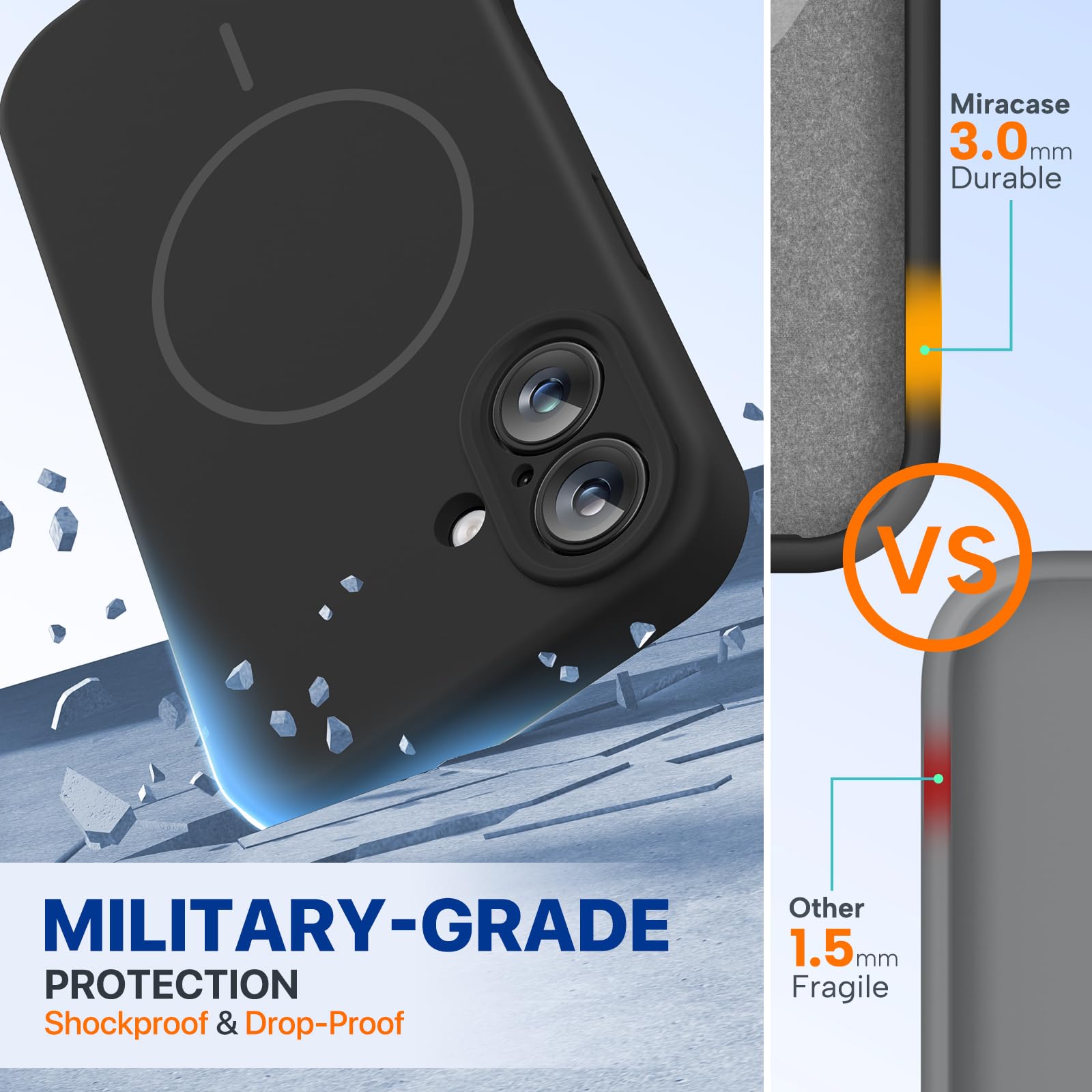 Miracase Silicone & Magnetic for iPhone 16 Case, Black - Miracase Official Product View 3