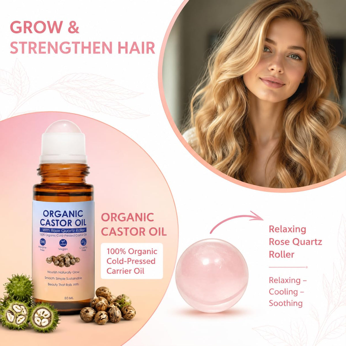 Organic Castor Oil with Rose Quartz Roller Set 100 Pure Cold - HongTu Official Imagery - 3