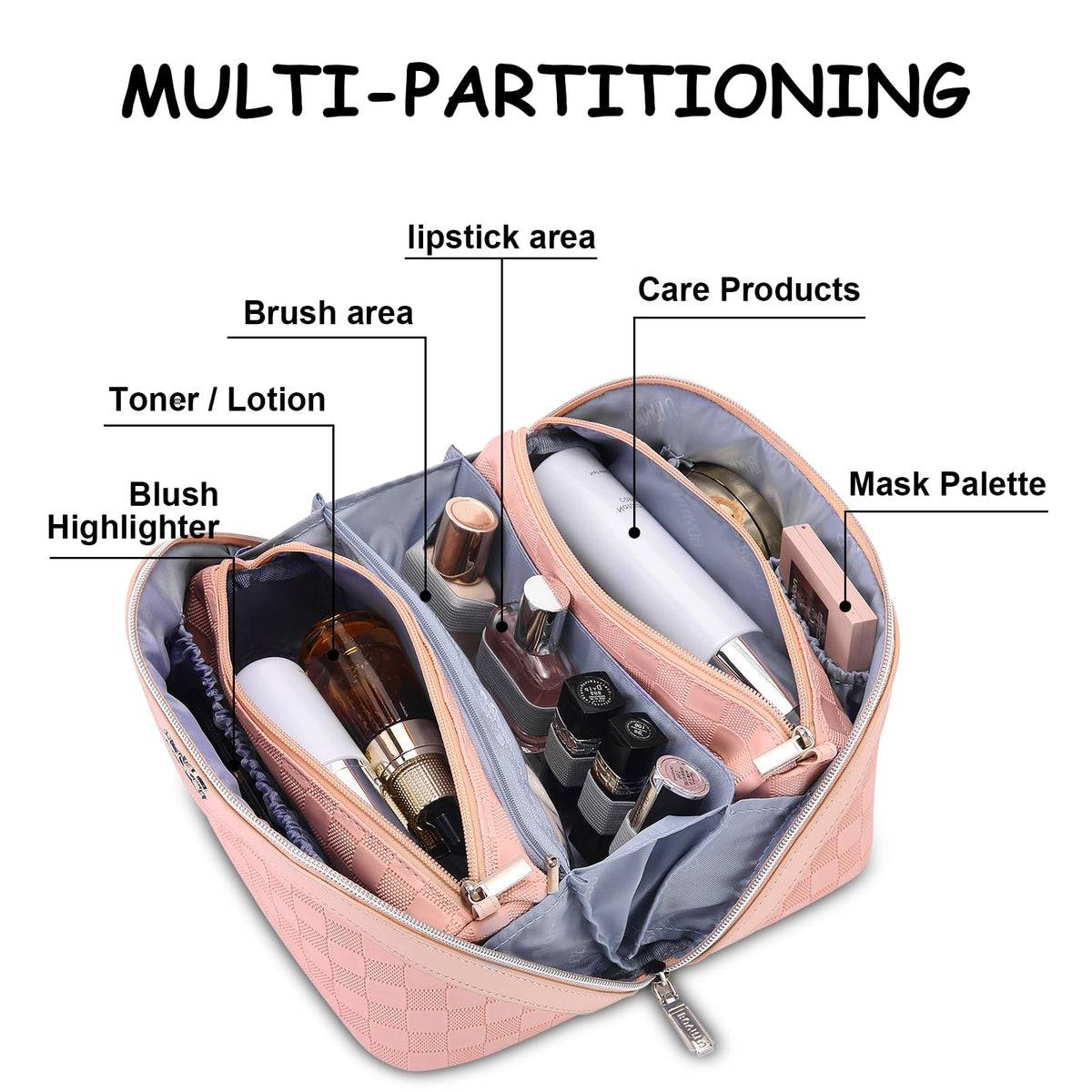 BOYATU Travel Makeup Bag Organizer 180 Open Flat 3 Pcs Make - BOYATU Official Imagery - 7