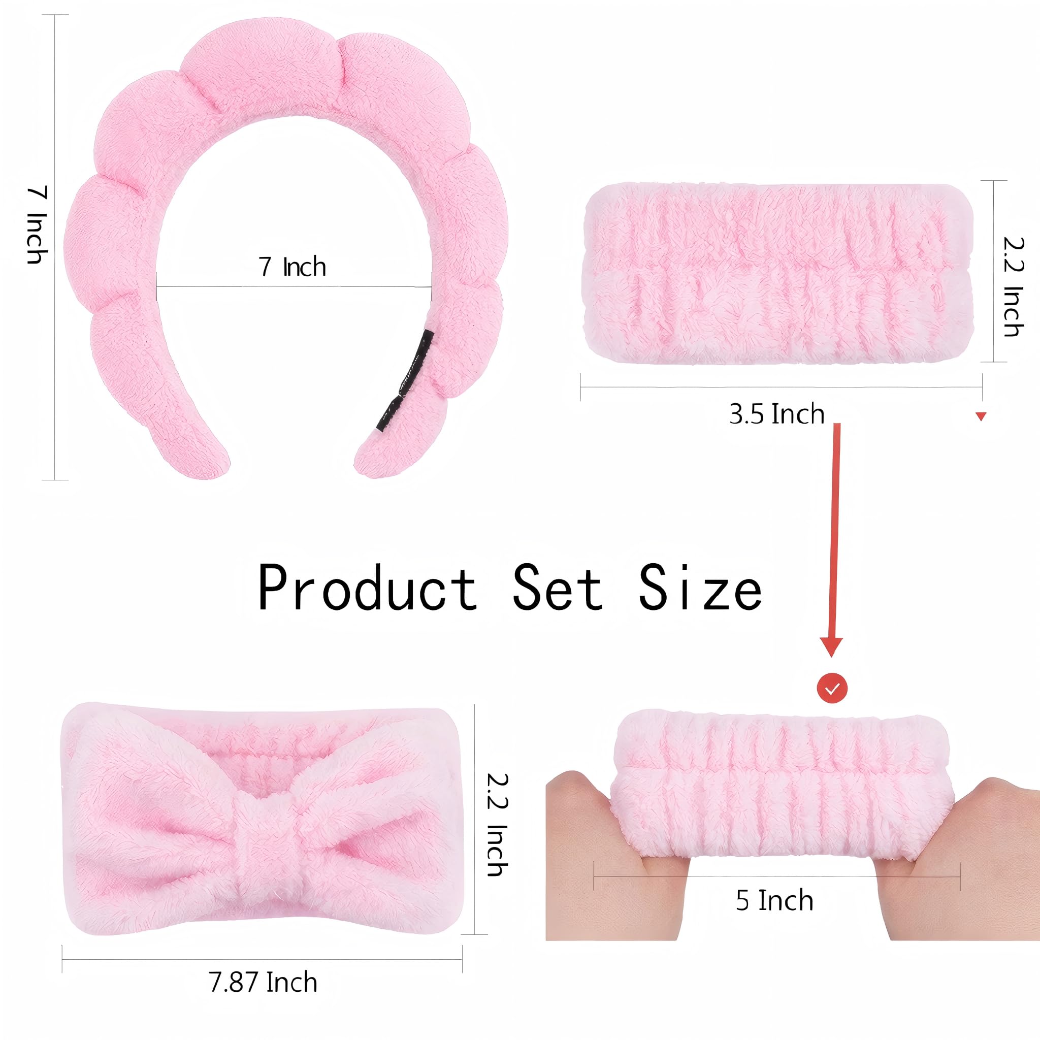 ATROCH Makeup Headband for Washing Face Wristband Set, Pink - View 7