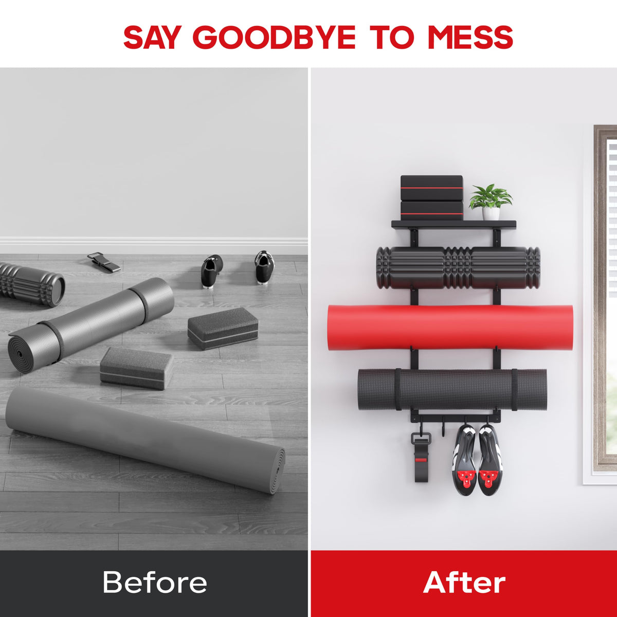 Yoga Mat Holder Wall Mount Home Gym Storage Rack with Top - PeloFamily Official Imagery - 6