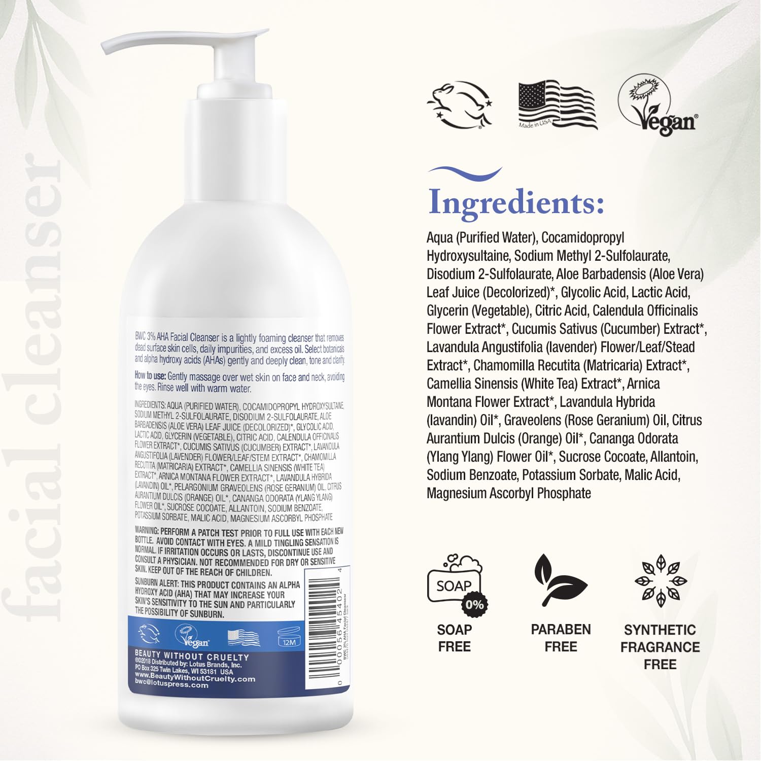 Beauty Without Cruelty AHA Facial Cleanser – Exfoliating Face - Beauty Without Cruelty