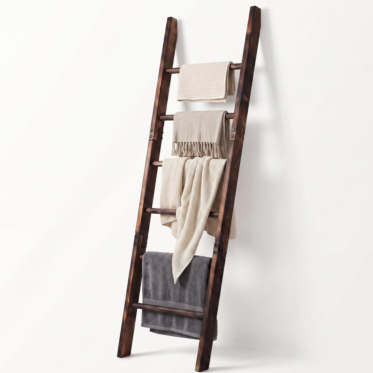 Carbonized Farmhouse Blanket Ladder 6 Tier Rustic Wooden - ZSYWODFO Official Imagery - 1