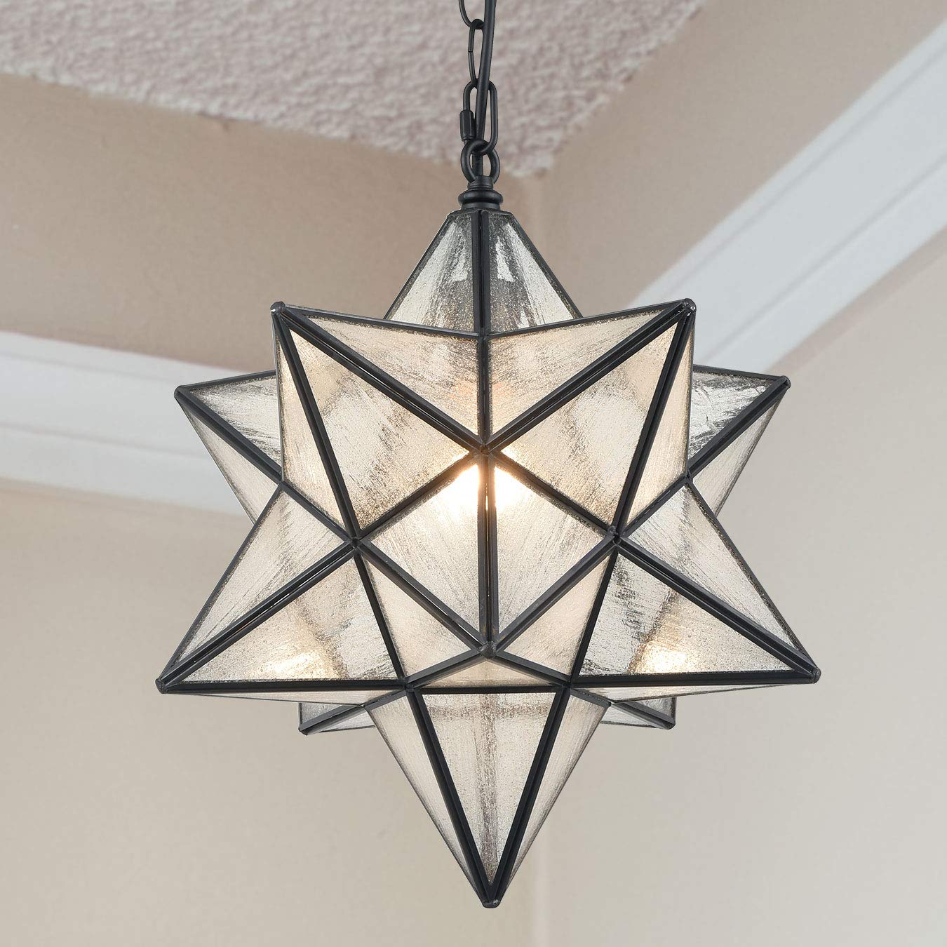 CLAXY Black Moravian Star Pendant Light Clear Glass with Chain, 16" - View 10