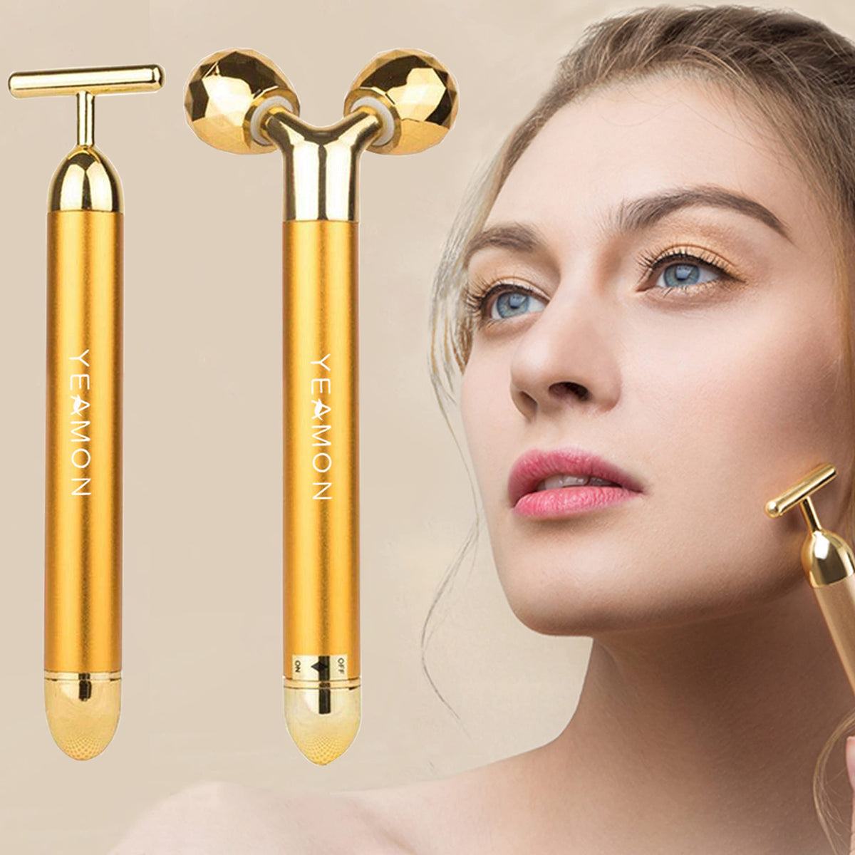 Yeamon 2 in 1 Face Massager Golden Facial Electric 3D Roller - Yeamon Official Imagery - 1