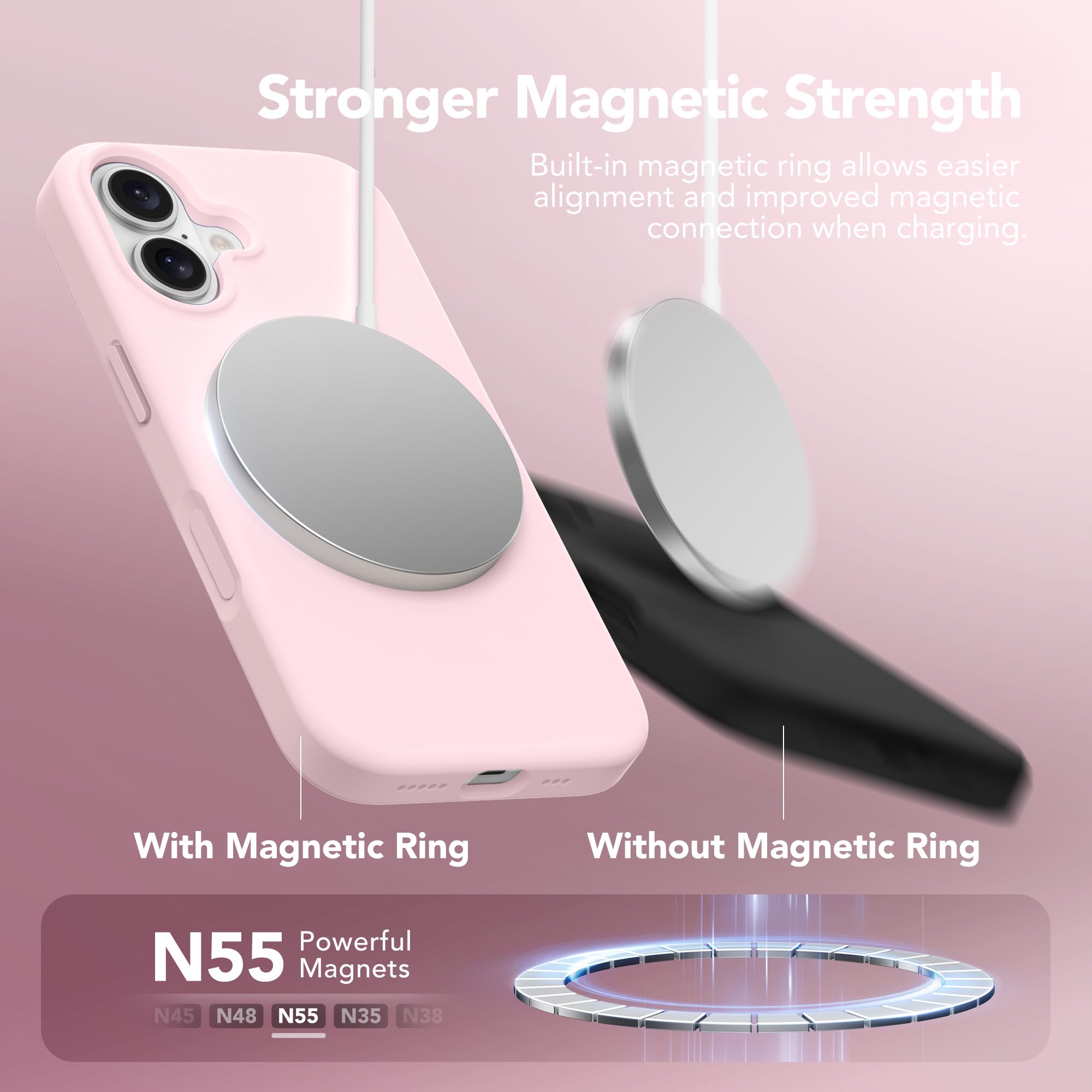 GONEZ Magnetic for iPhone 16 Case, Silicone Cover Chalk Pink - GONEZ Official Product View 3