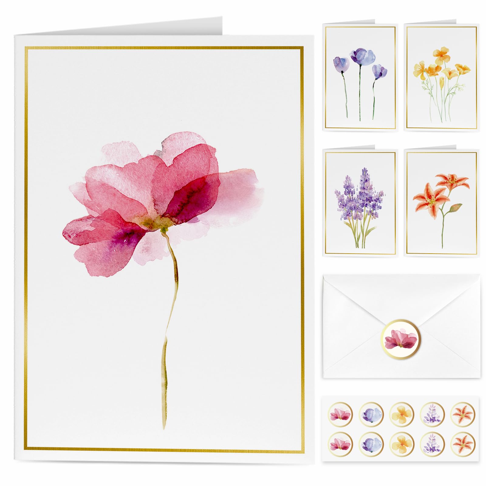 Blank Cards 30-Pack Gold Foil Floral Note Cards with Envelopes