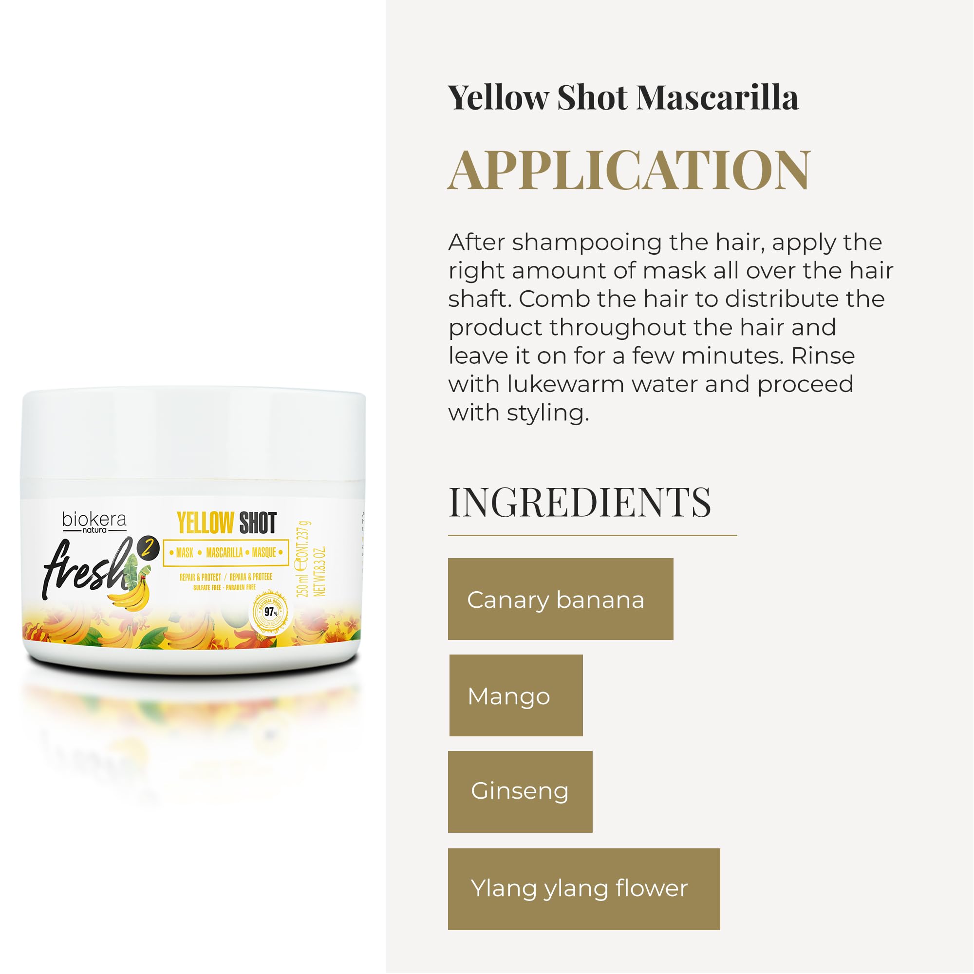 SALERM - Deep Repair Hair Mask - Biokera Fresh Yellow Shot Mask - 250 ml - Hydrates, Repairs, and Protects Hair - Anti-Frizz - Sulfate-Free and Paraben-Free