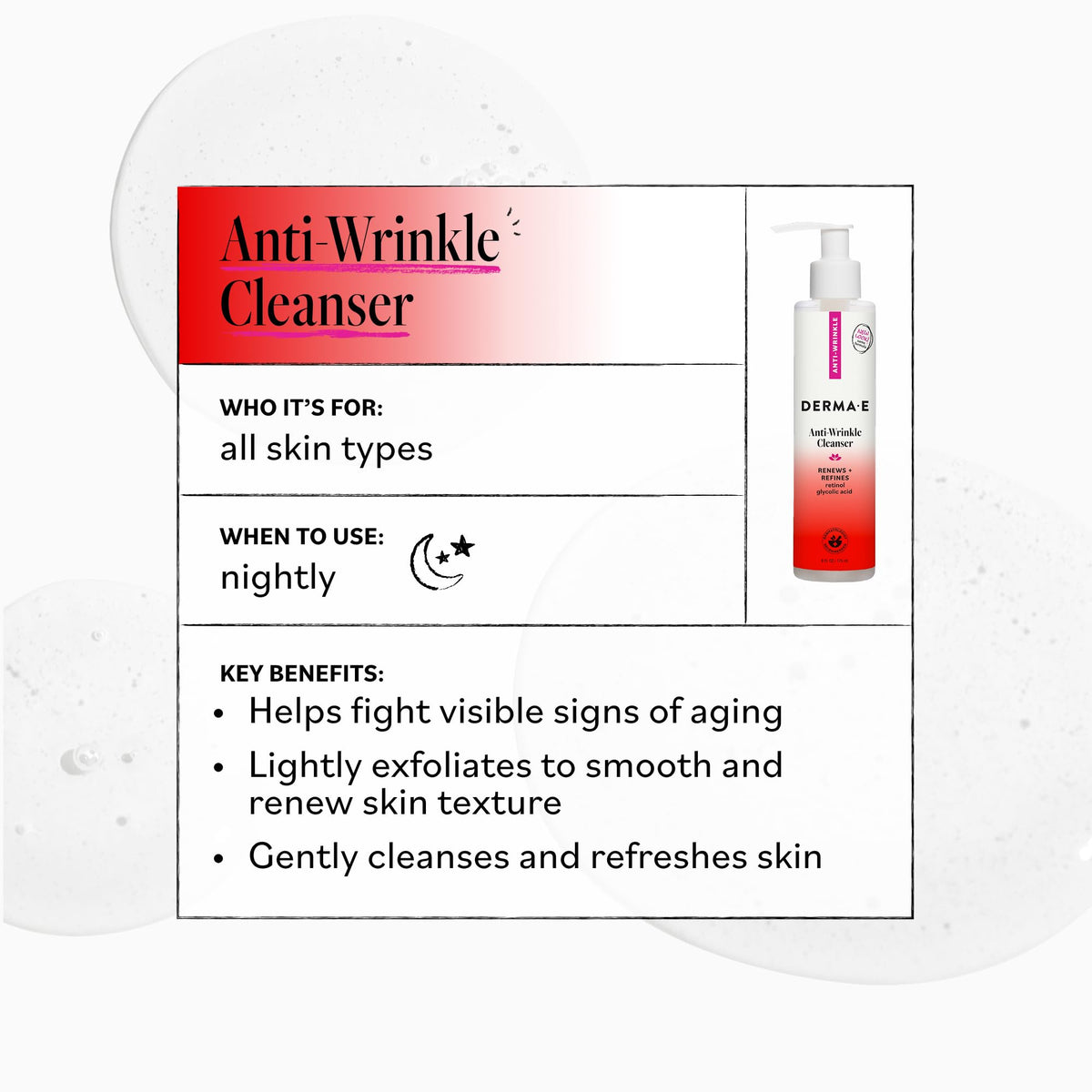 DERMA E Anti Wrinkle Cleanser for Nighttime with Glyolic - Derma E Official Imagery - 5