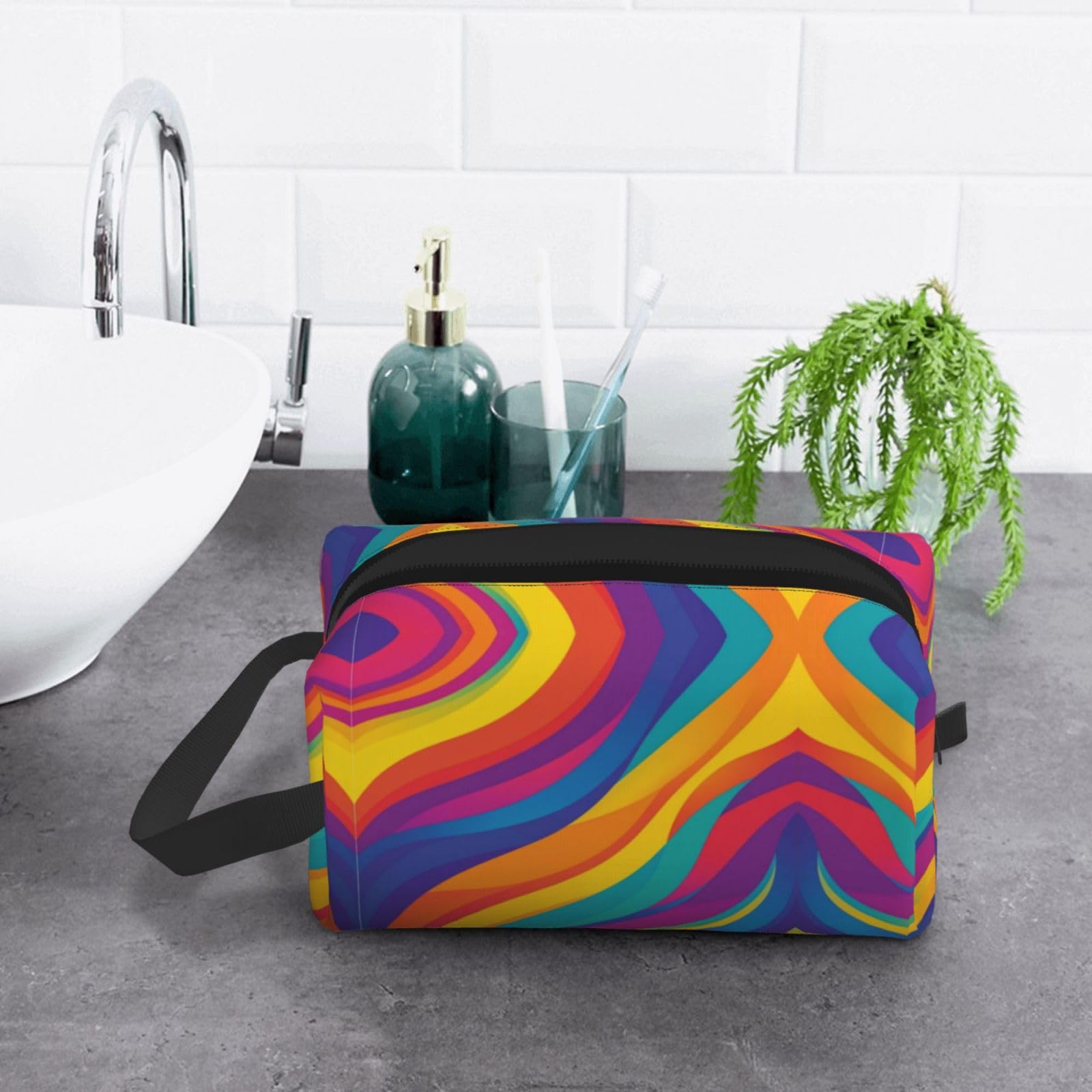 SXZVVBN Colorful Textured Patterns Large Capacity Travel Toiletry Bag Durable Oxford Cloth Makeup Organizer Cosmetic Pouch