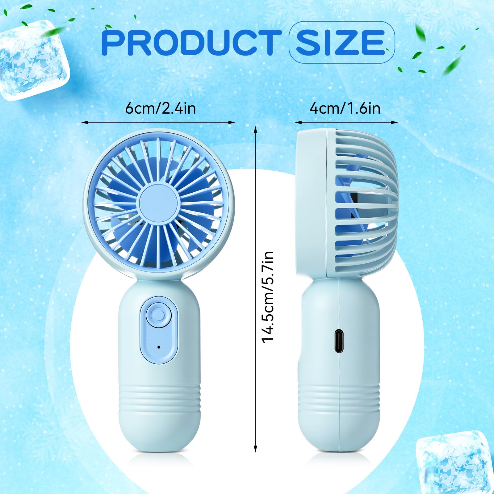 Rossesay 1 Pcs Mini Portable Fan 3 Speed Rechargeable, Blue - View 3