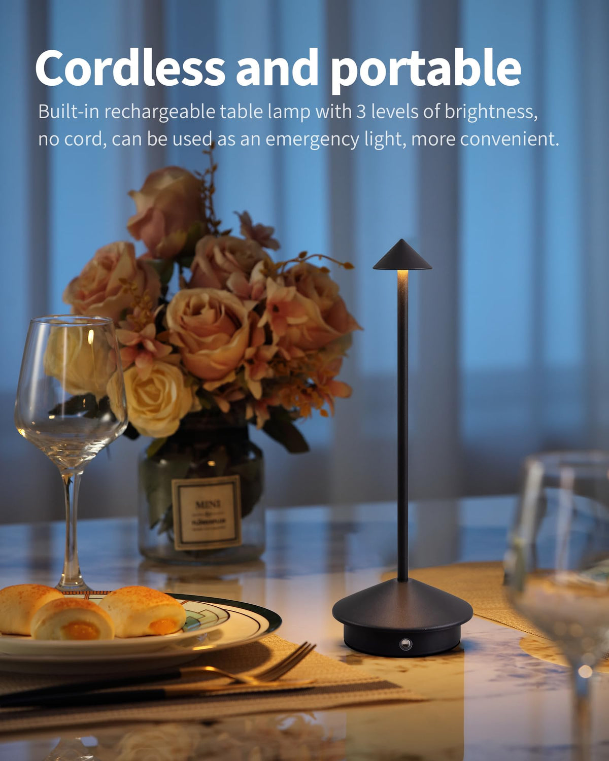 Modern Cordless Table Lamp Set of 2 Black Portable LED Desk - NEWSEE Official Imagery - 3