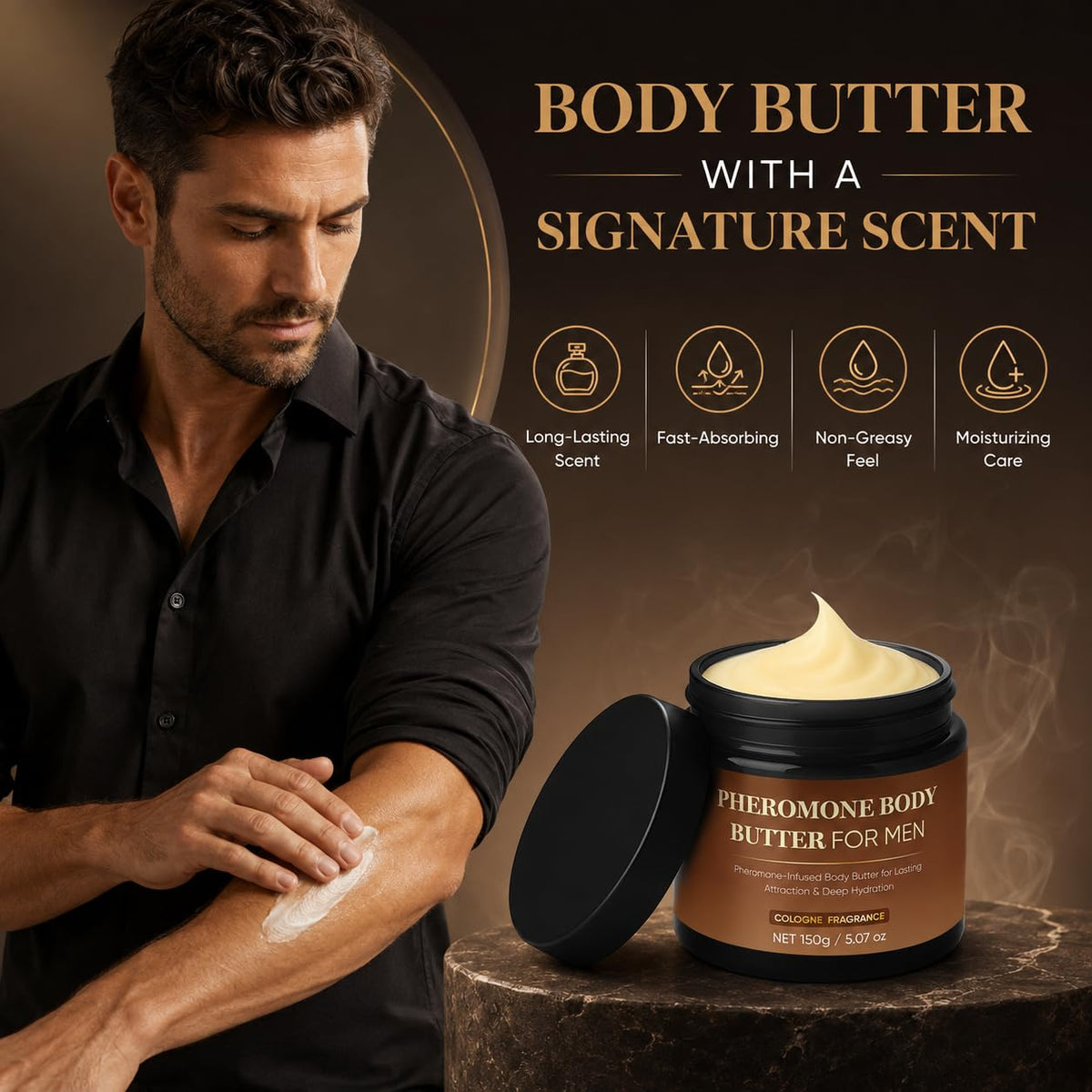 Derperzi Pheromone Body Butter for Men, Cologne Body Skin Cream with Shea Butter, Cocoa Butter & Coconut Oil, Long-Lasti