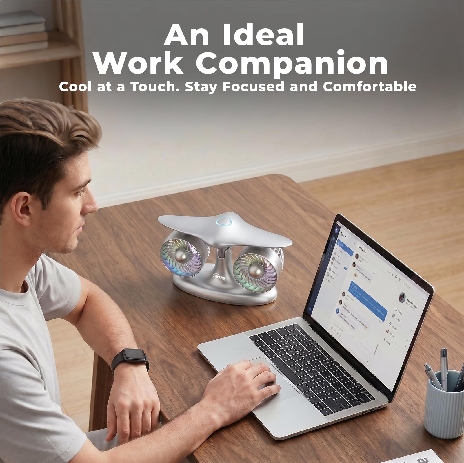 LAMJIE Jet Engine Desk Fan for Office, Rechargeable Table Fan Gif by LAMJIE - Angle View 5