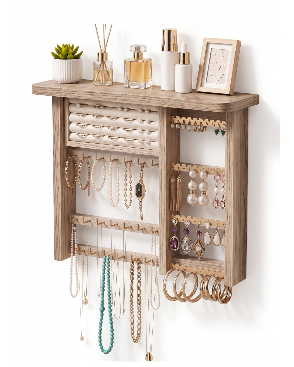 Lolalet Hanging Jewelry Organzier Wall Mounted Wooden - Lolalet Official Imagery - 1