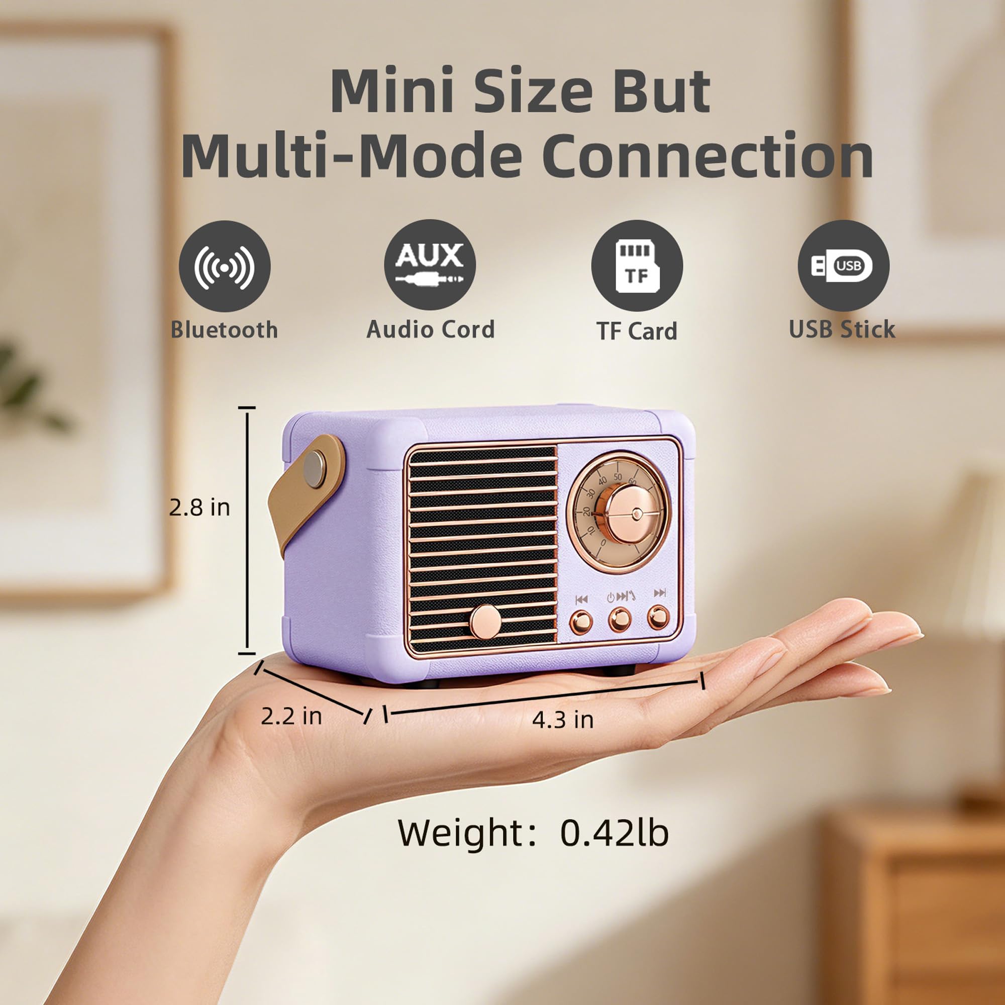 Baolira Retro Bluetooth Speaker, Gifts for Teen Girls Women, Purple De - View 3