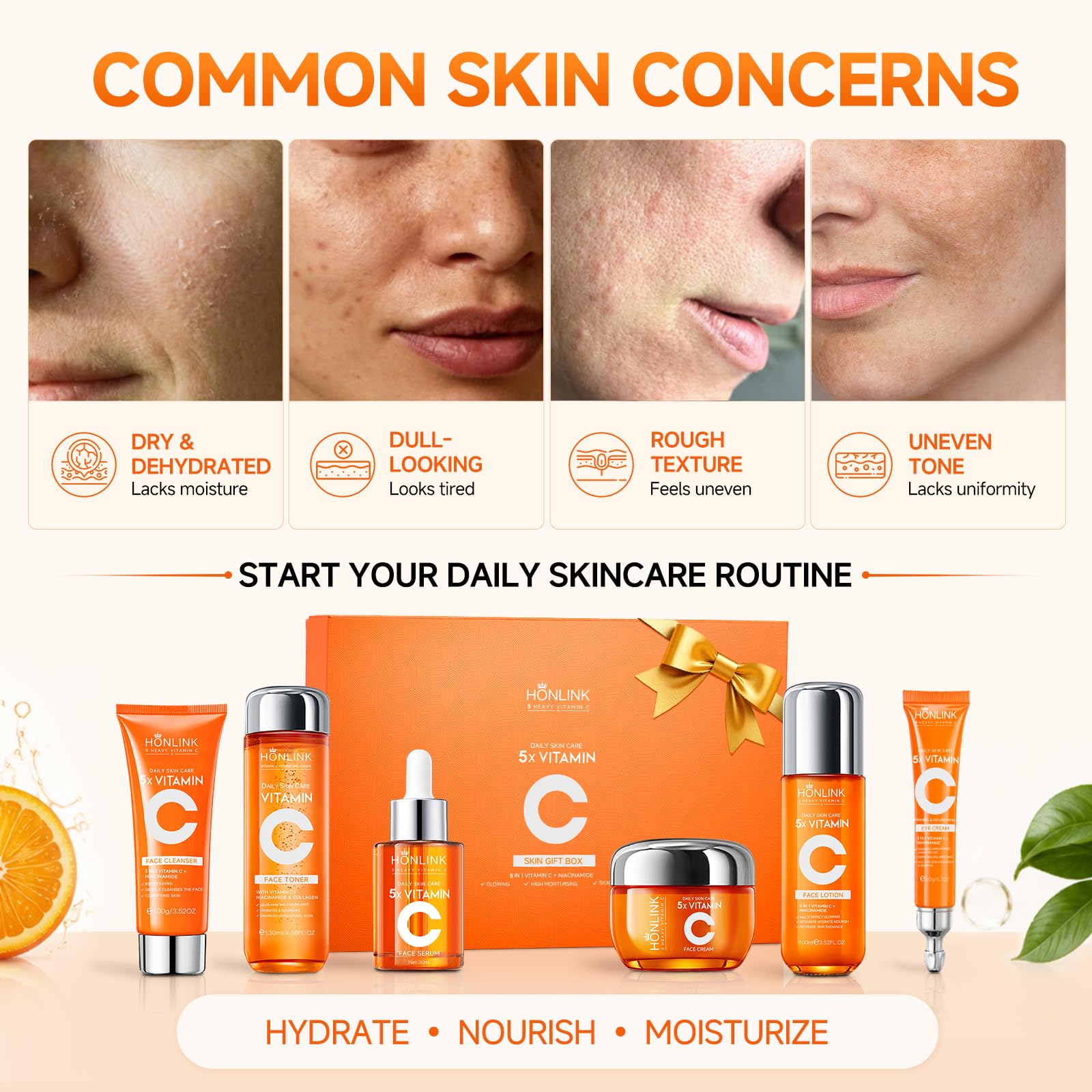 Vitamin C Niacinamide Skincare Set, Daily Facial Care Routine - UZTUZT