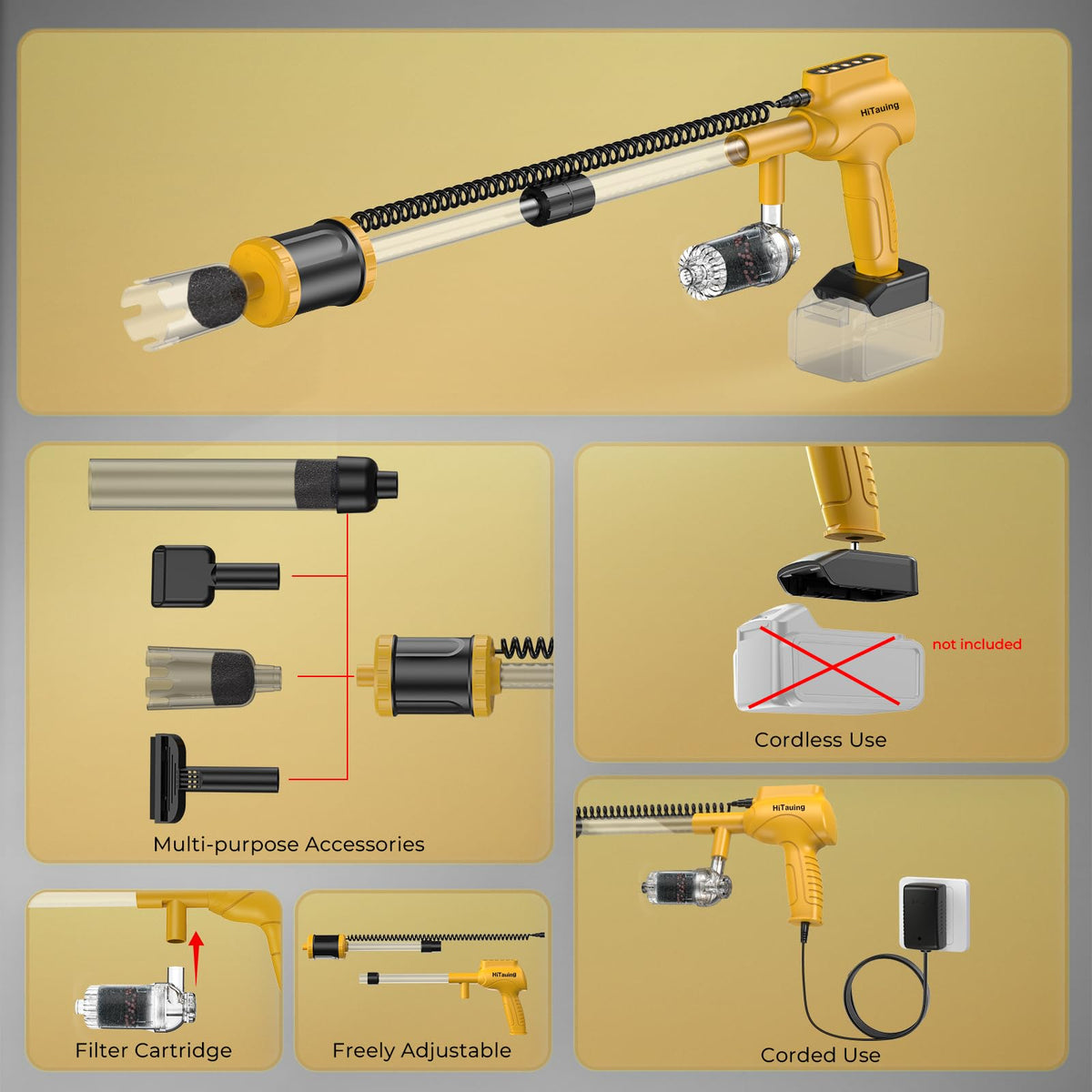 HiTauing Aquarium Gravel Cleaner Cordless Corded 6 in 1 - HiTauing Official Imagery - 8