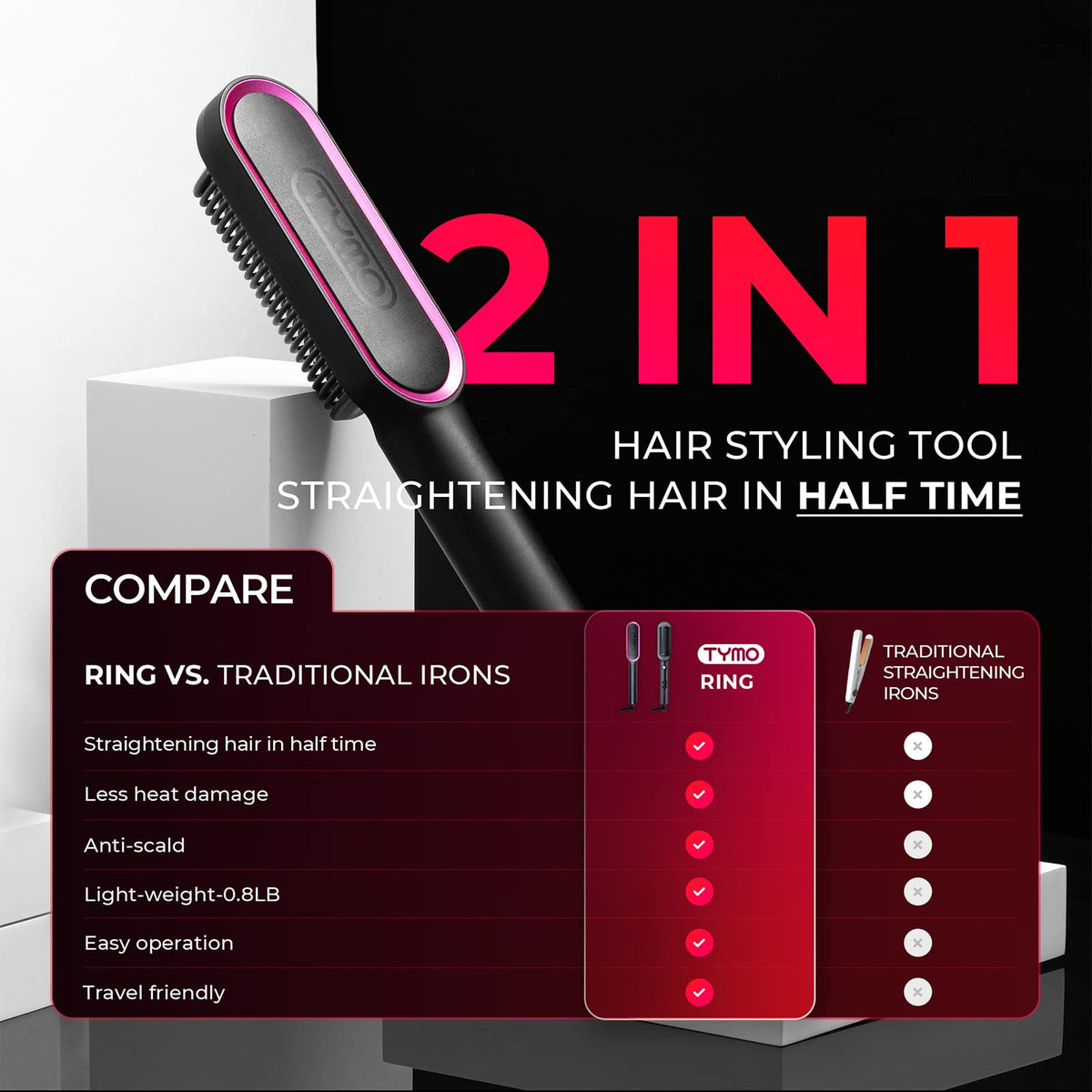 TYMO Hair Straightener Brush Hot Comb Hair Straighteners for - TYMO Official Imagery - 4