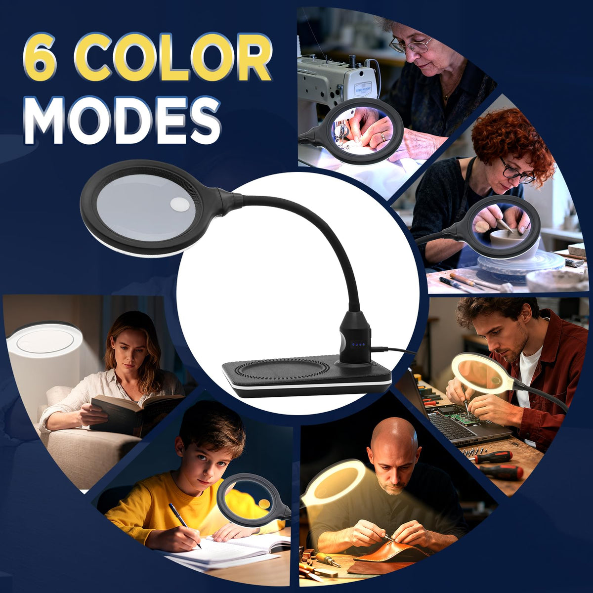 15X 30X Rechargeable Magnifying Glass with Light and Stand - Huiboer Official Imagery - 6