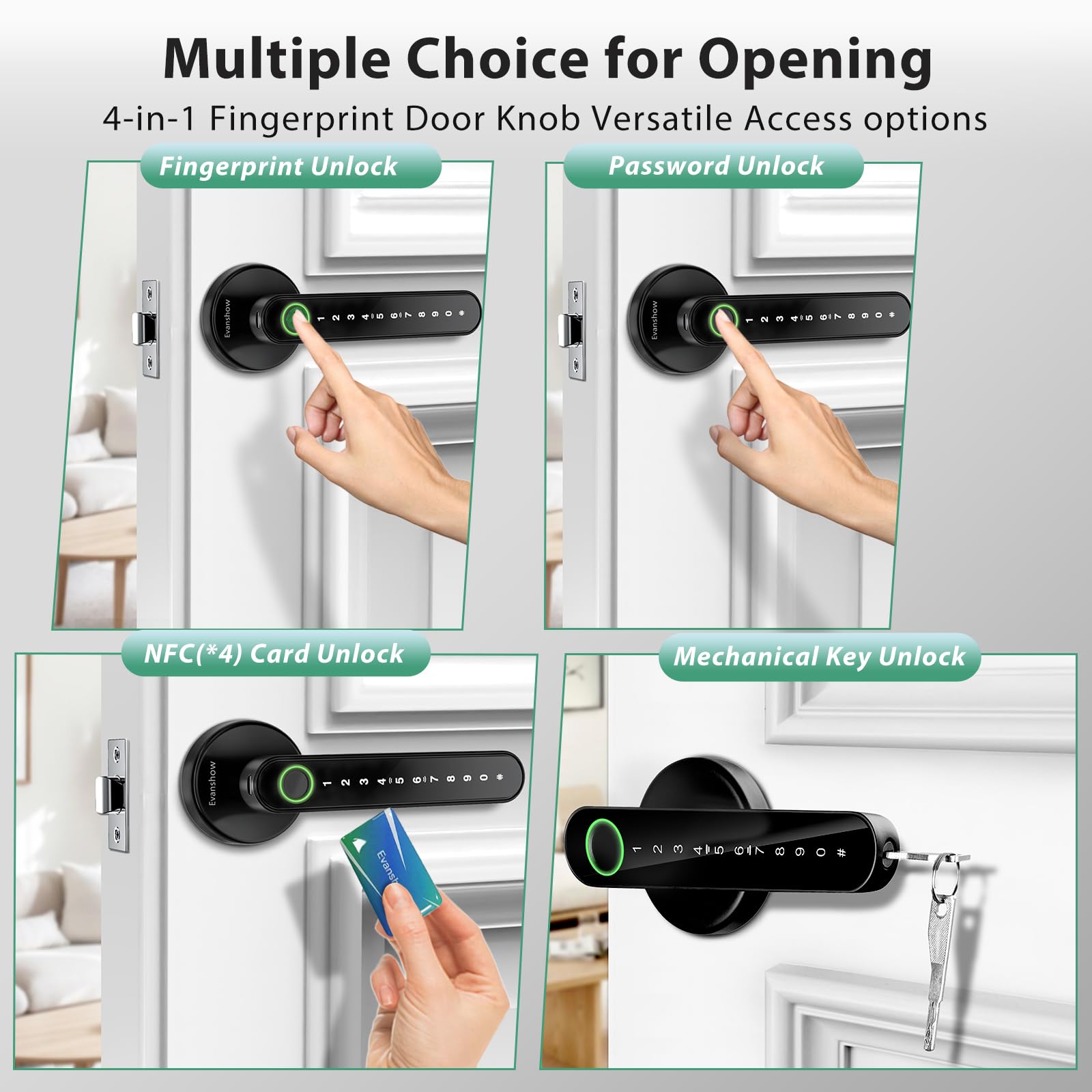 Evanshow Fingerprint Door Lock Biometric Door Knob with Keypad Keyless Entry, Do - Evanshow Official Product View 2