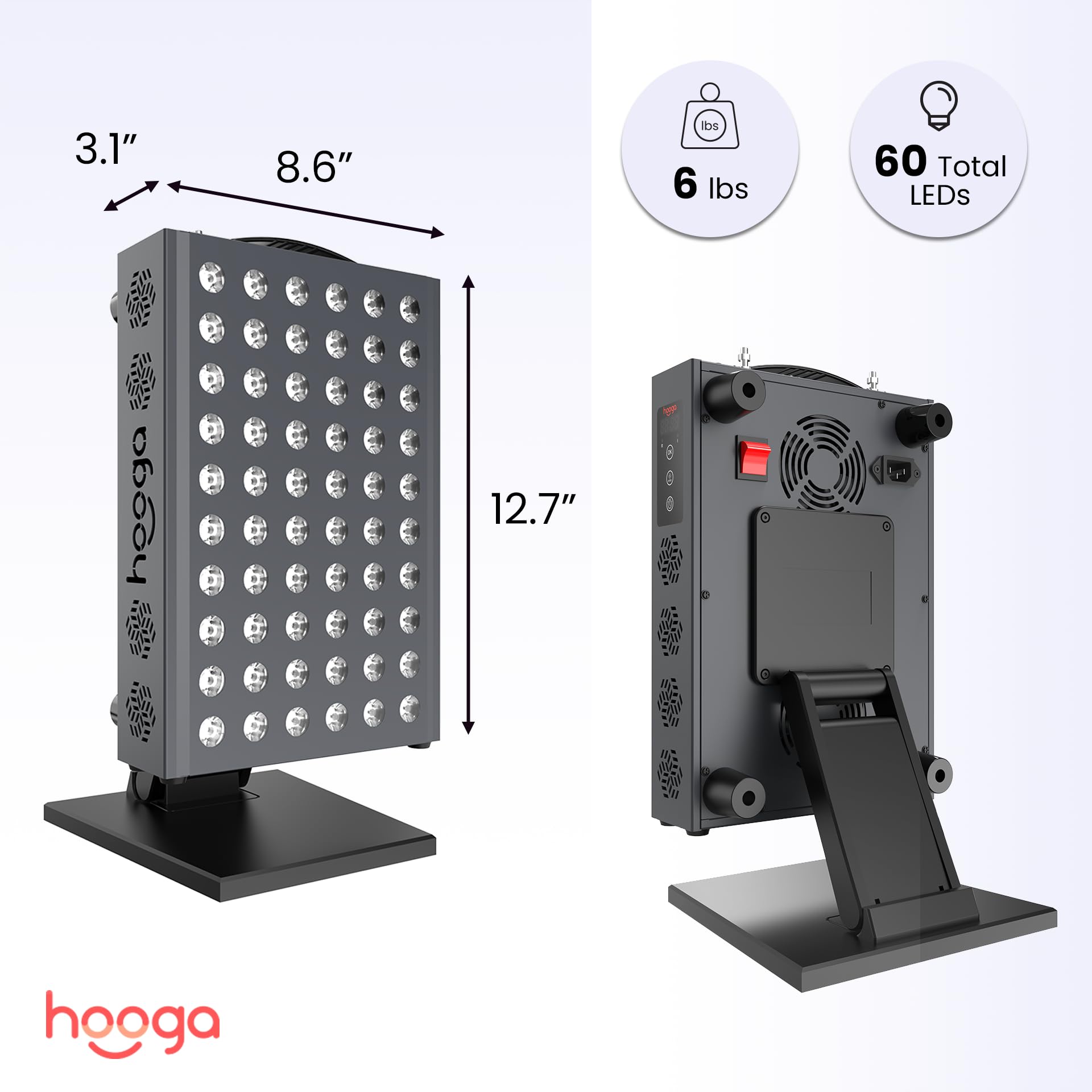 Hooga Red Light Therapy Panel Device – 660nm Red & 850nm Near Infrared Light Therapy, LED Light Therapy Lamp, 60 Dual Chip LEDs, Timer, Table Top Stand Included – PRO300