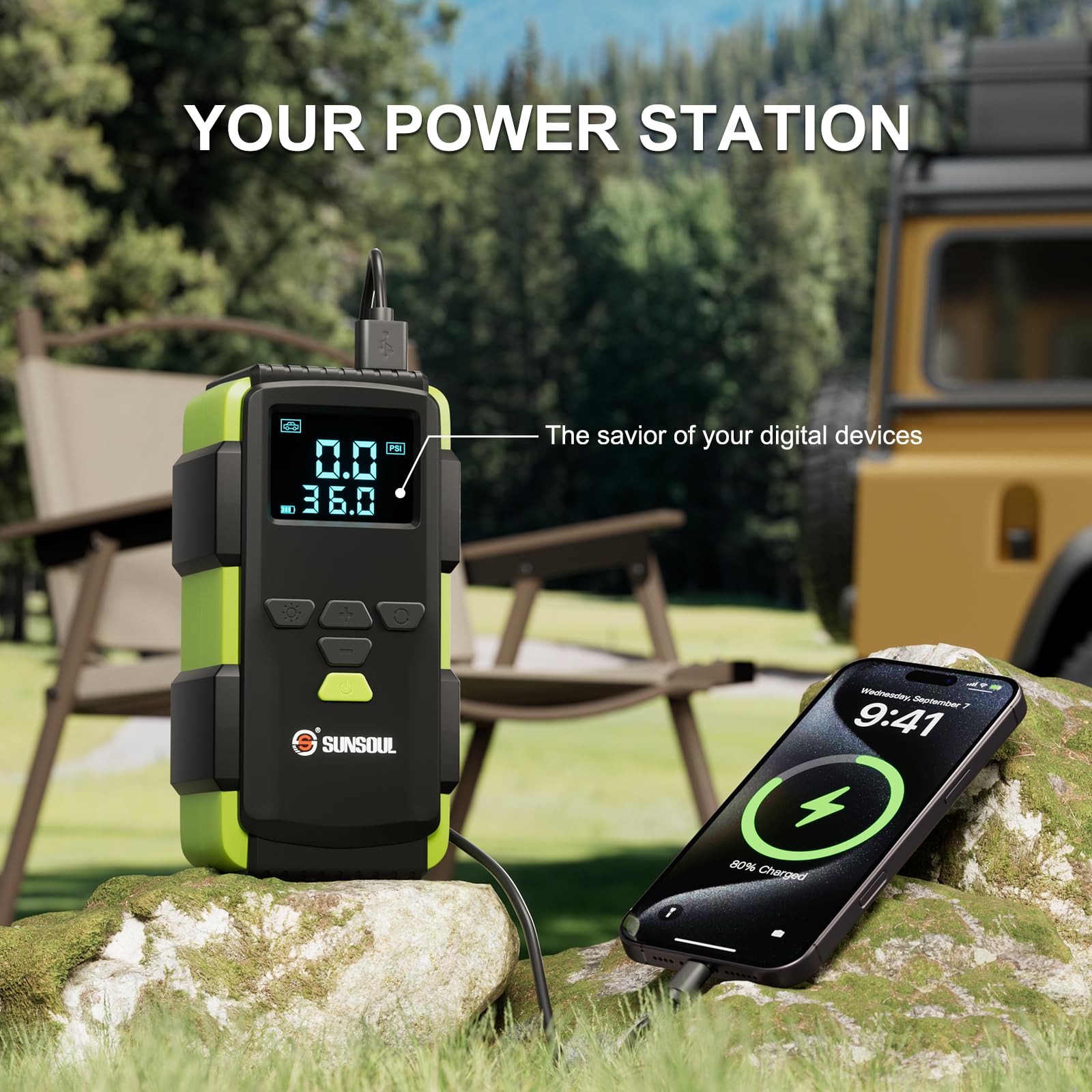 SUNSOUL Tire Inflator Portable Air Compressor with Tire Repair Ki - SUNSOUL Official Product View 6