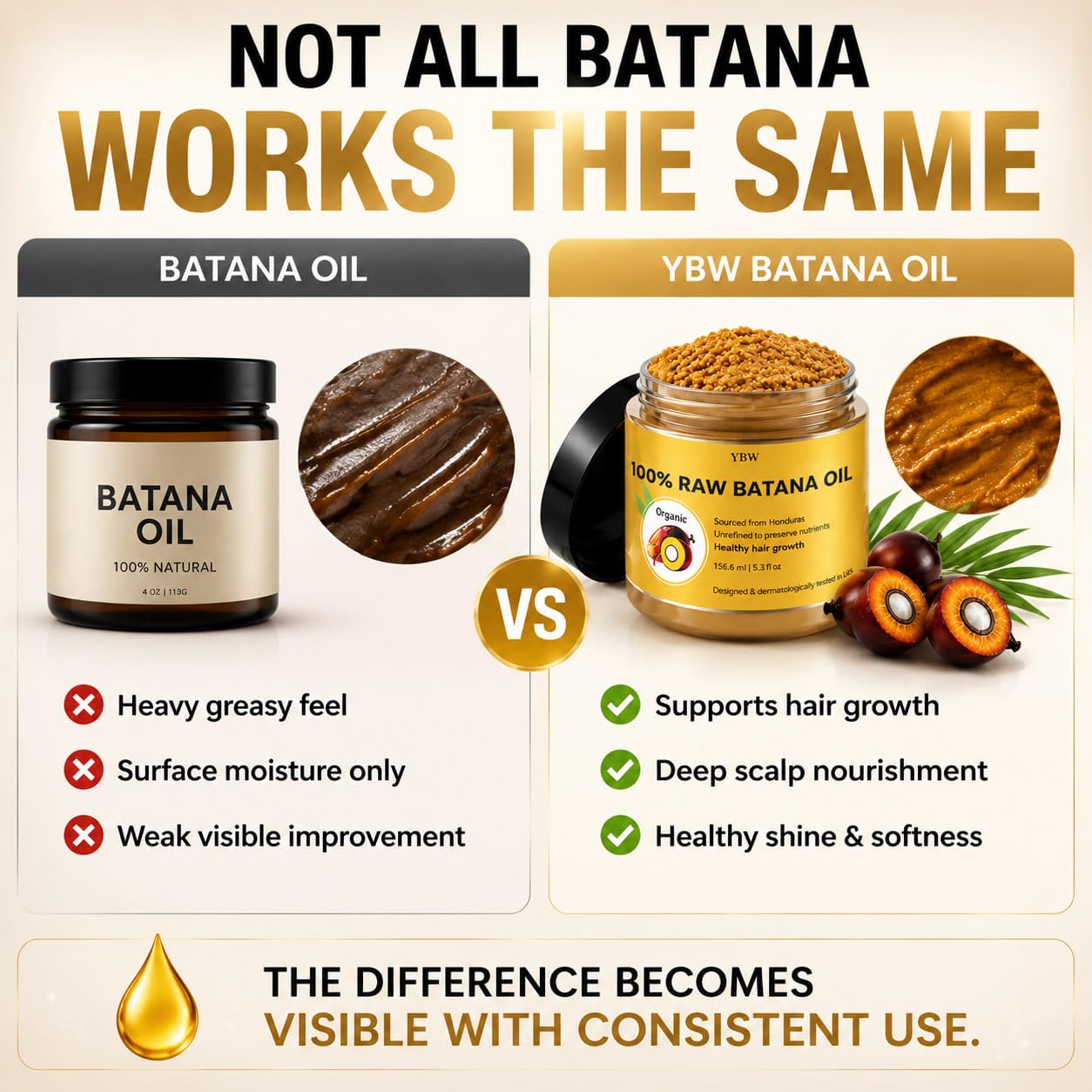 YBW Raw Batana Oil for Hair, Pure Honduran Batana Hair Oil for Dry & Damaged - YBW Official Product View 10