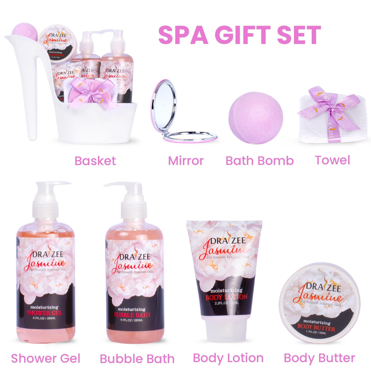 Heel Shoe Spa Gift Basket for Women 8 Pc Jasmine Scented - Draizee Official Imagery - 7