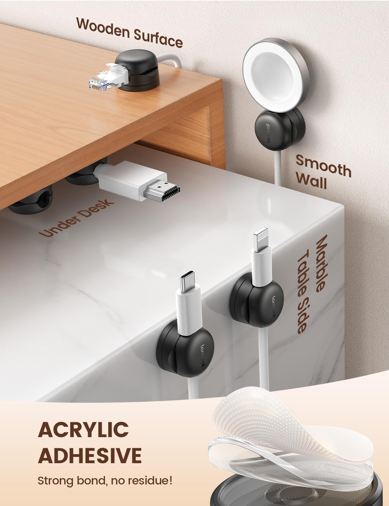 Lamicall 6 Pack Rotatable Cord Organizer, 1s Lock Spring Cable Ho - Lamicall Official Product View 5