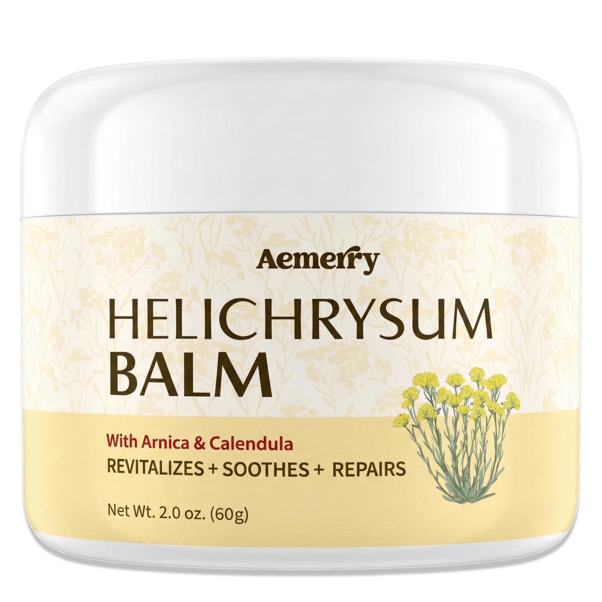 Velvet Aura Helichrysum Balm for mature, delicate skin in a 2 oz jar, a soothing skin moisturizer with a velvet texture.