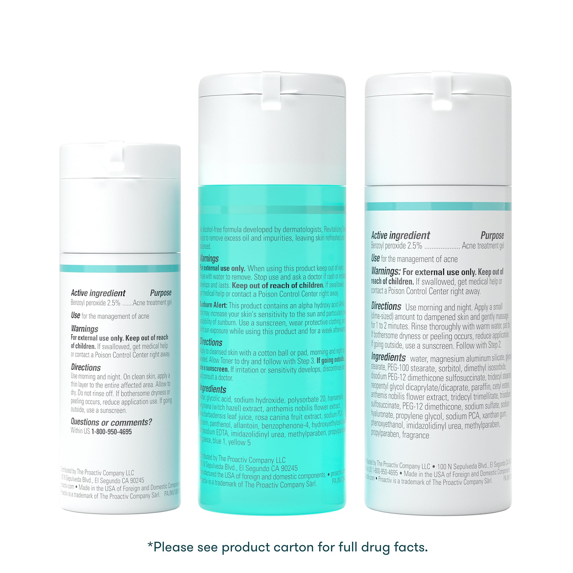 Proactiv 3 Step Acne Treatment - Benzoyl Peroxide Face Wash, Repairing Acne Spot Treatment for Face and Body, Exfoliating Toner - 30 Day Complete Acne Skin Care Kit - Proactiv Official Product View 3