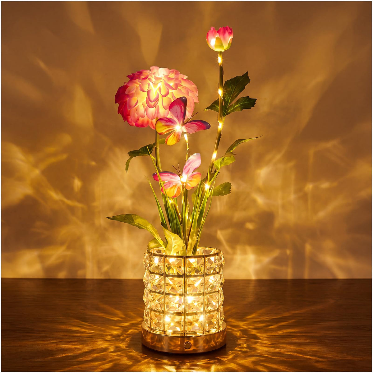 Butterfly Dahlia LED Crystal Lamp Rechargeable Touch Night - YWYWLED Official Imagery - 1
