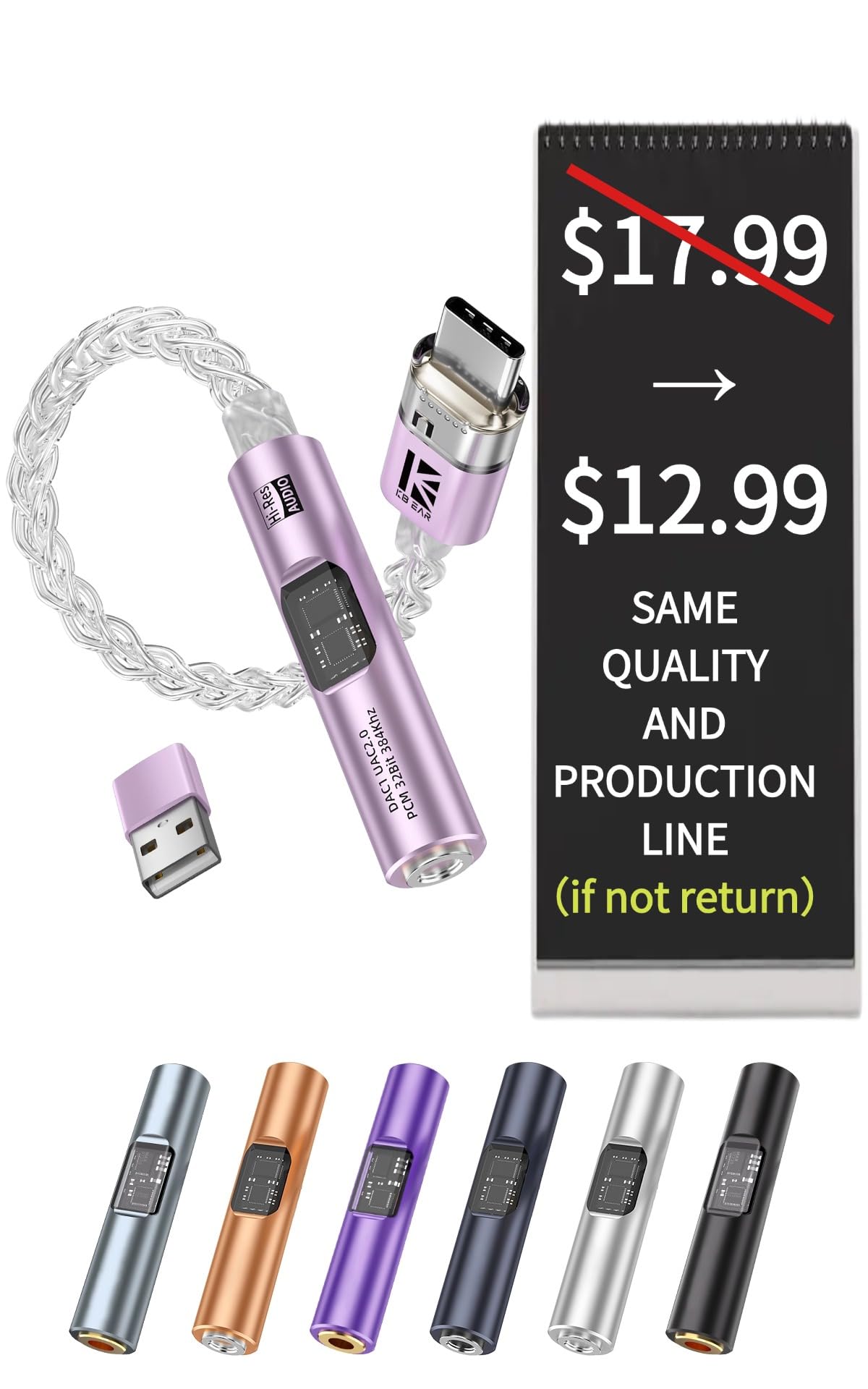 KB EAR 2026 Latest USB C DAC Audio Adapter with Headphone Amplifi by KB EAR - Angle View 10