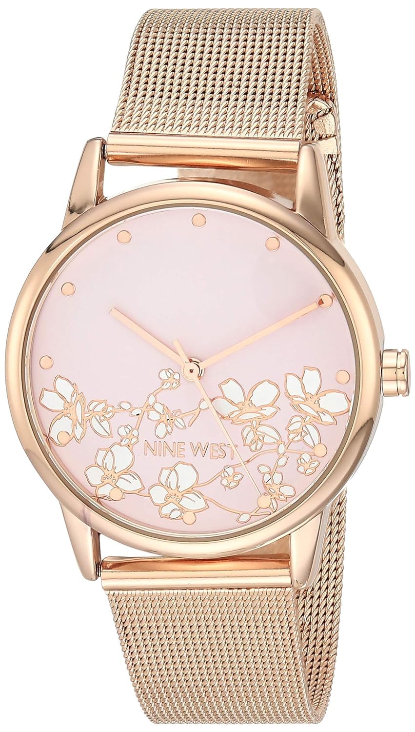 Nine West Women's Floral Dial Mesh Bracelet Watch - View 8