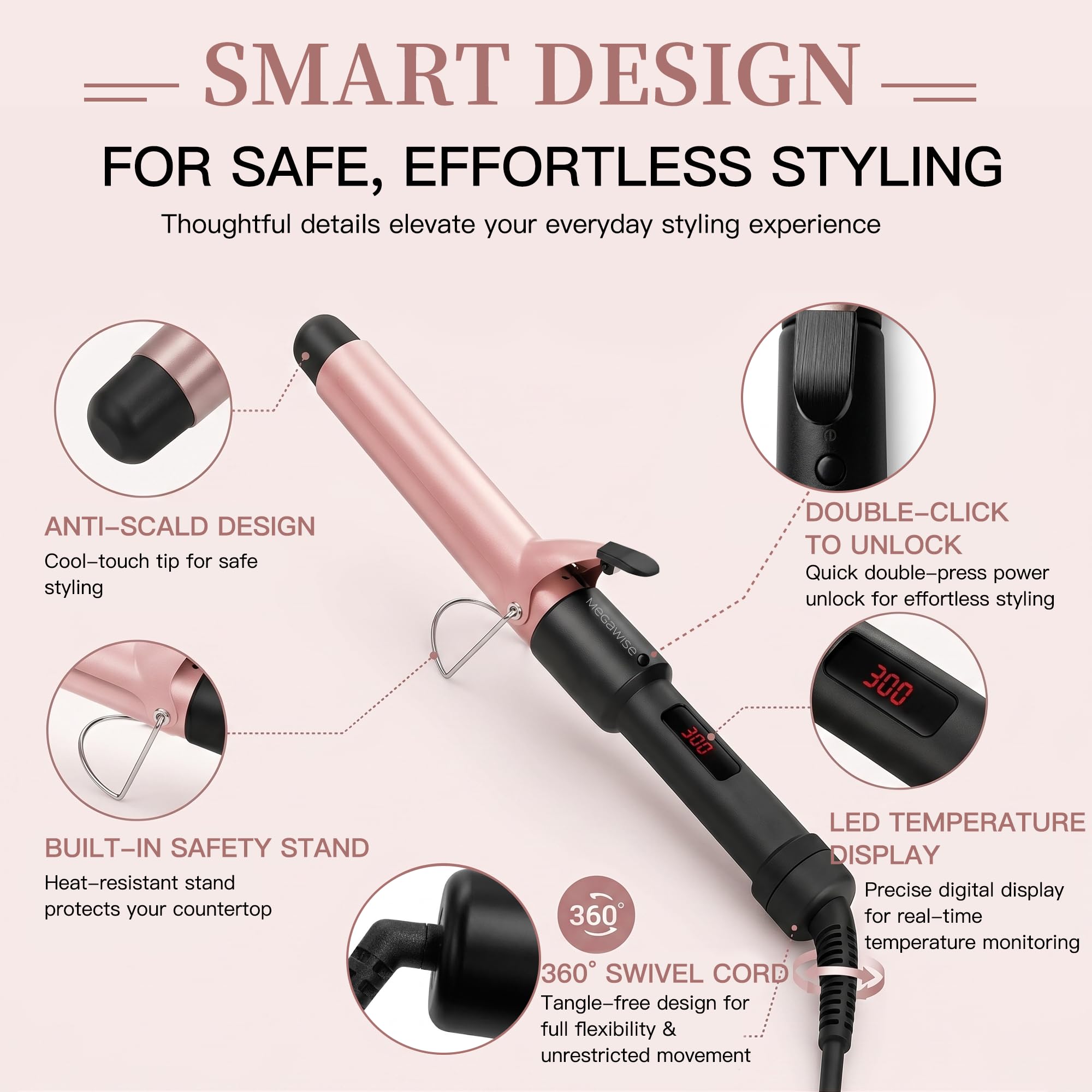 Unlock Your Hair's Potential with MegaWise Pro: 1 1/4 inch Ceramic Barrel, 60s Fast Heating, Anti-Scald Grip, and Complete Styling Kit for Effortless Glamour!