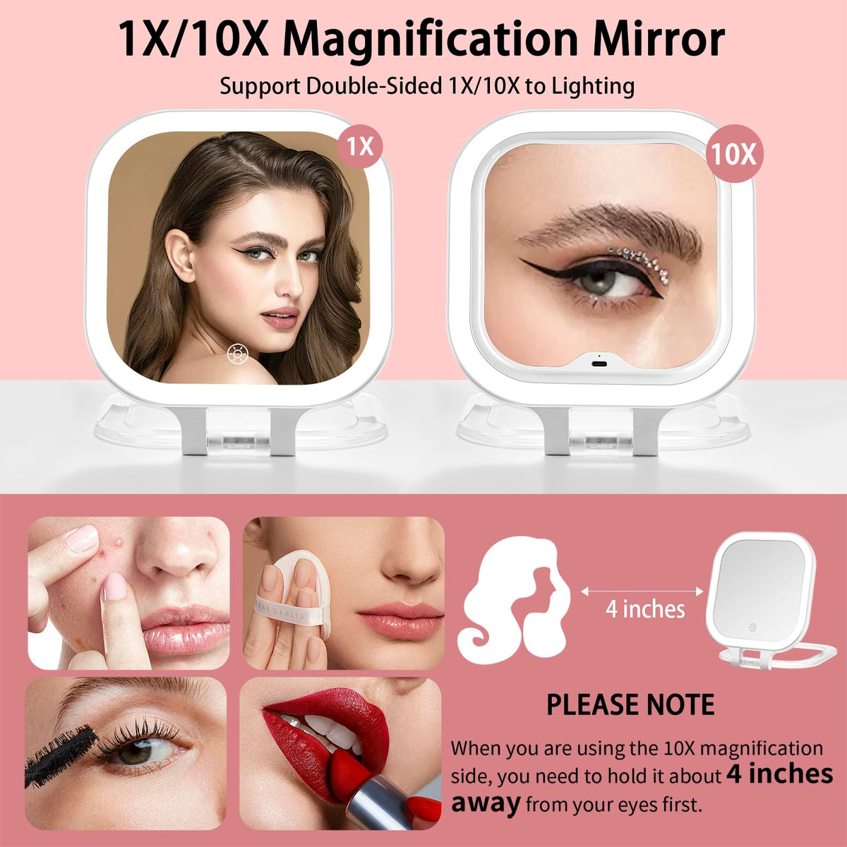Travel Makeup Mirror with Lights 1X 10X Magnifying Vanity - DESCHEN Official Imagery - 3