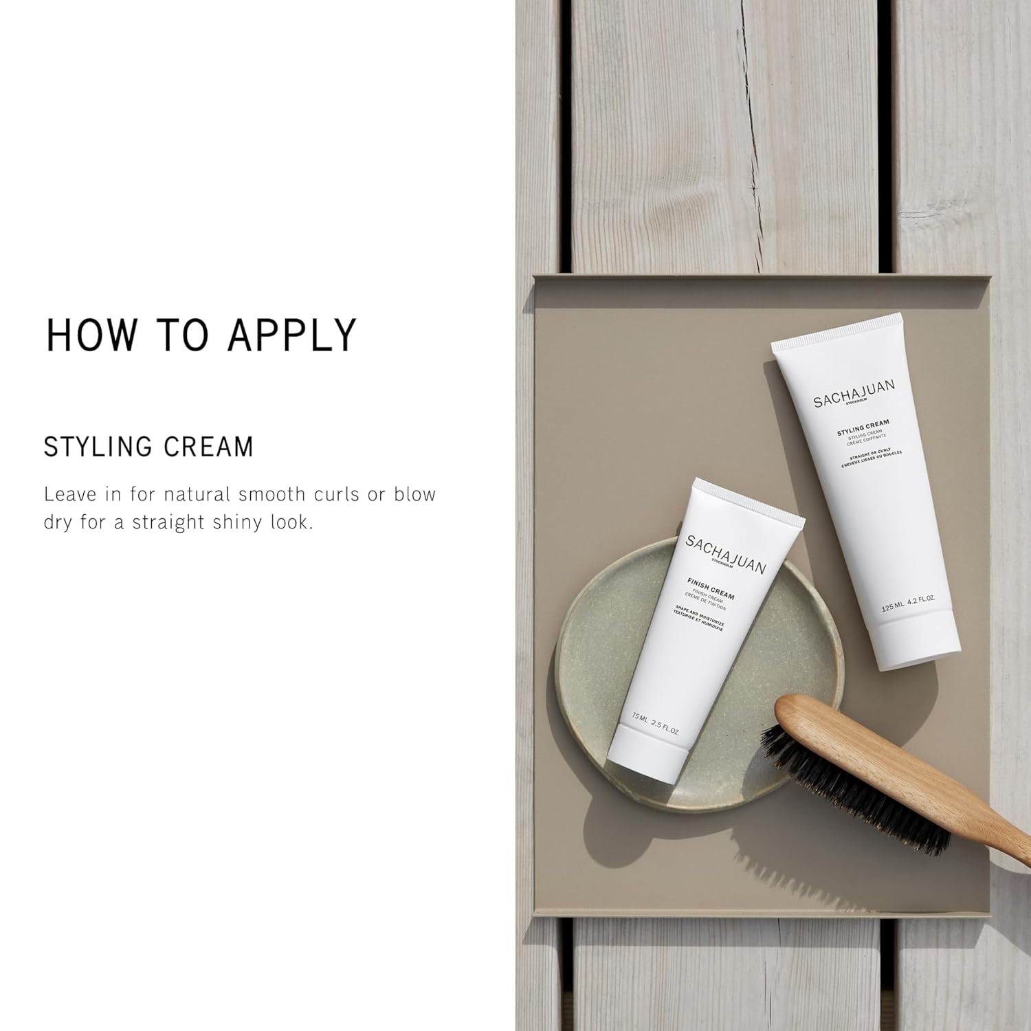 Elefair SachaJuan Styling Cream for straight or curly hair, 125 ml, showing the cream tube with branding and product details.
