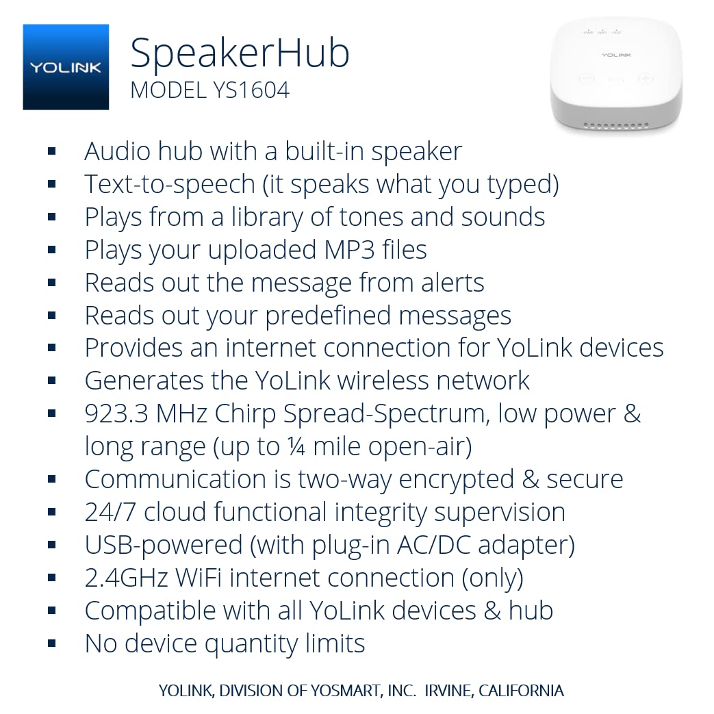YoLink SpeakerHub Smart Home Hub with Voice Alerts YS1604 - YoLink Official Imagery - 3