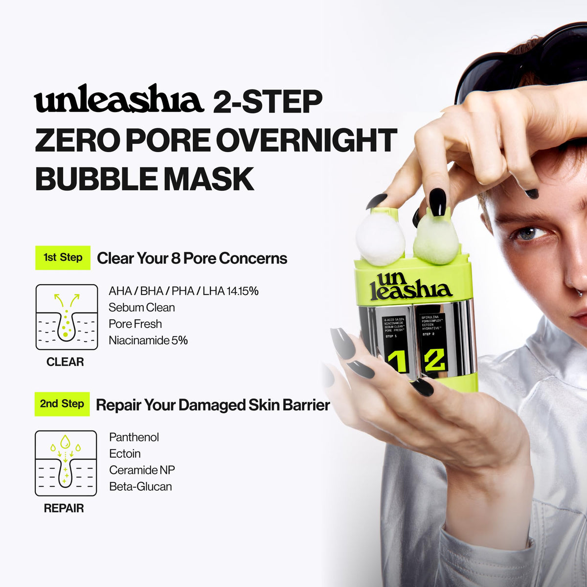 UNLEASHIA 2 Step Zero Pore Overnight Bubble Mask - UNLEASHIA Official Imagery - 3