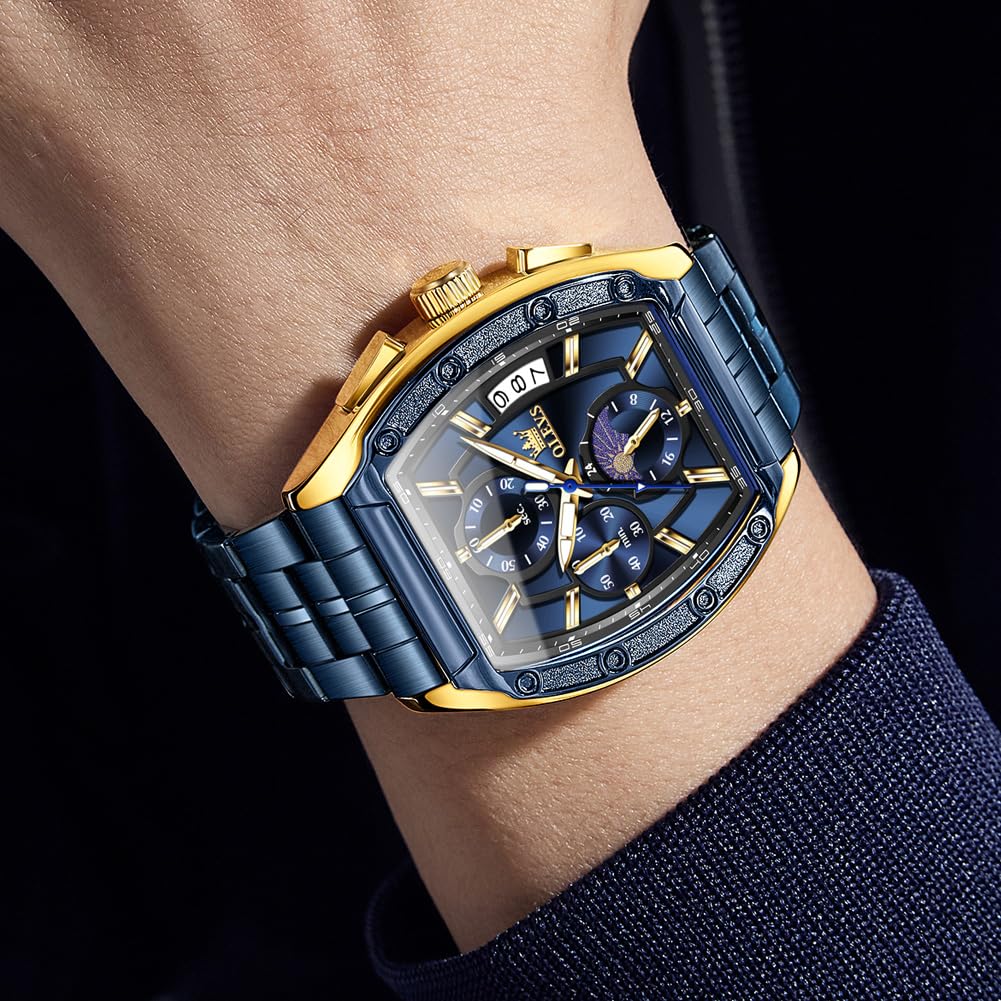 OLEVS Men's Chronograph Square Watch – Gold Blue