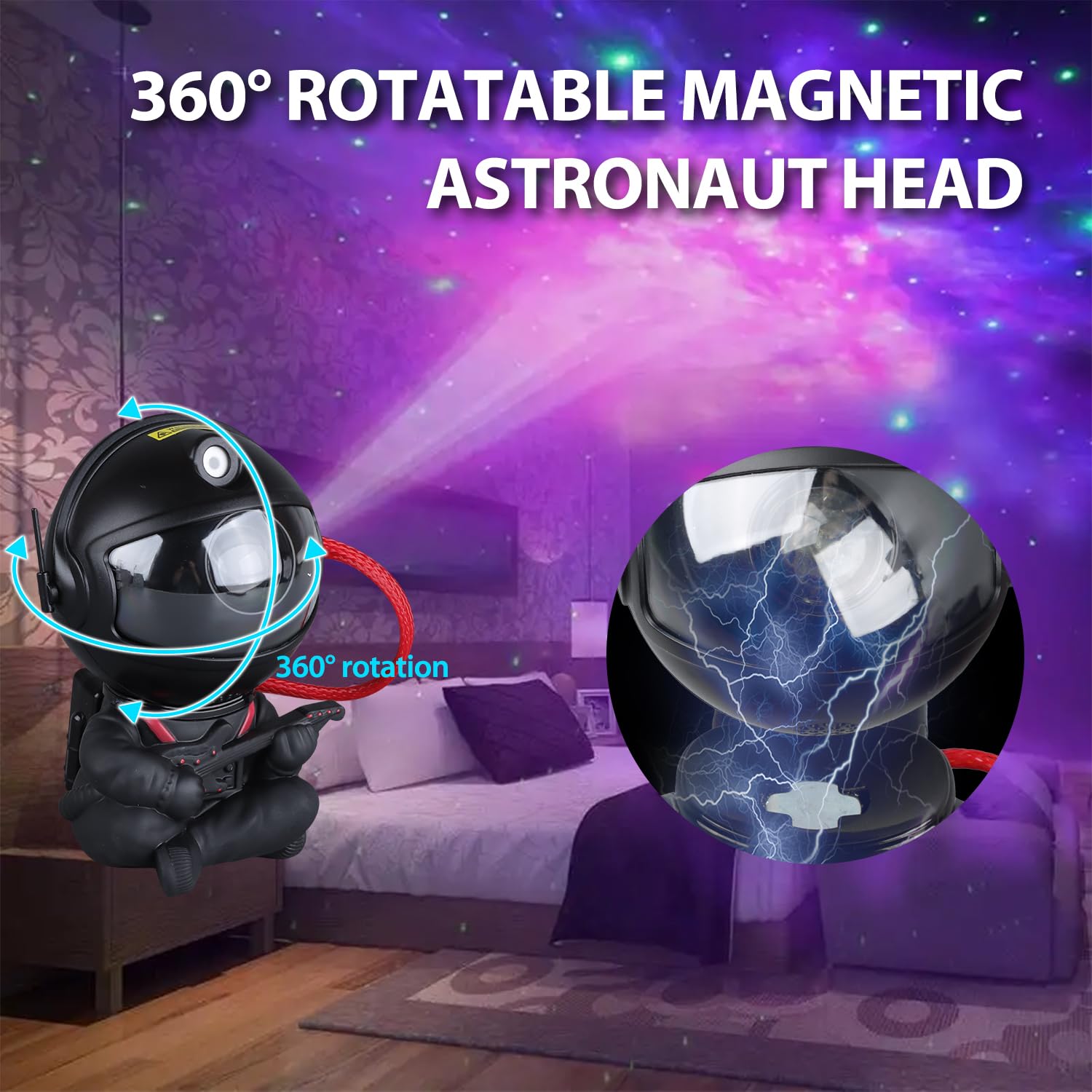 YXQUA Astronaut Galaxy Star Projector for Kids, Black Guitar by YXQUA - Angle View 5