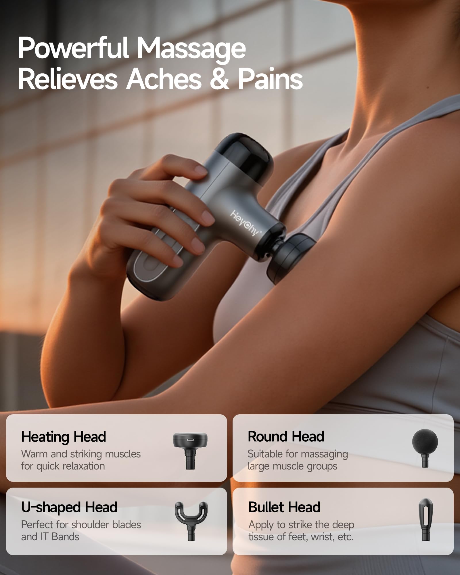 HEYCHY Mini Massage Gun Deep Tissue with Heat, FSA Eligible Massager Gun for Bac - HEYCHY Official Product View 4