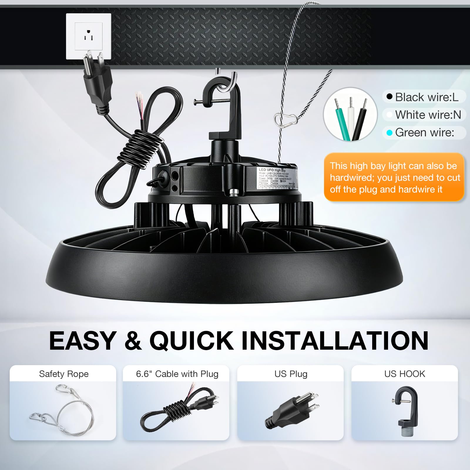 Vemofoper UFO LED High Bay Light 240W UL DLC Listed Ultra Bright - Vemofoper Official Product View 5